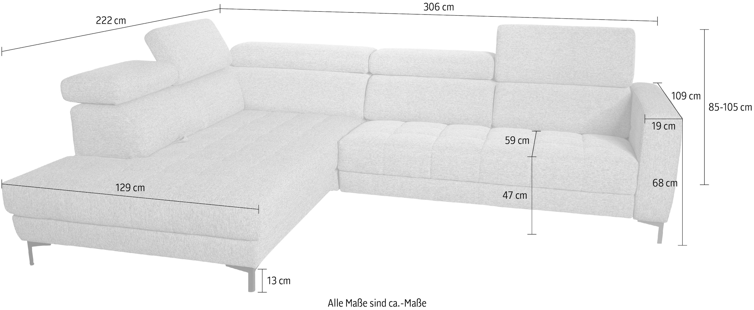 alina Ecksofa »Bahira«, Inkl. Rückenlehnen- und Sitztiefenverstellung, Breite 306 cm