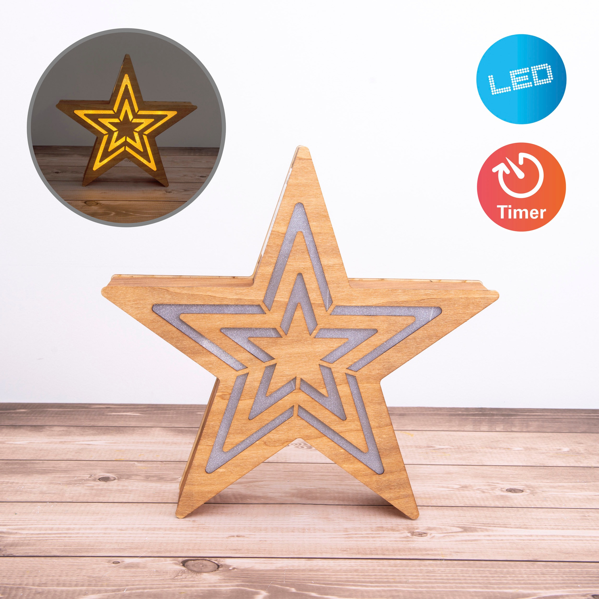näve LED Stern »Weihnachtsdeko aus Holz«, Leuchtmittel LED-Board   LED fest günstig online kaufen