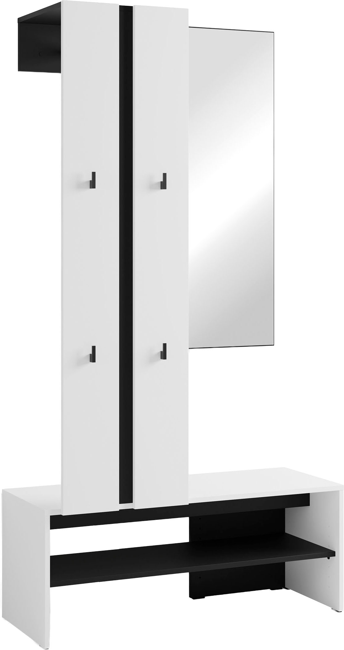 byLIVING Kompaktgarderobe »Dielen - Set Nante«, (2 St.), maximale Ordnung auf wenig Fläche mit Spiegel, Kleiderstange und Haken