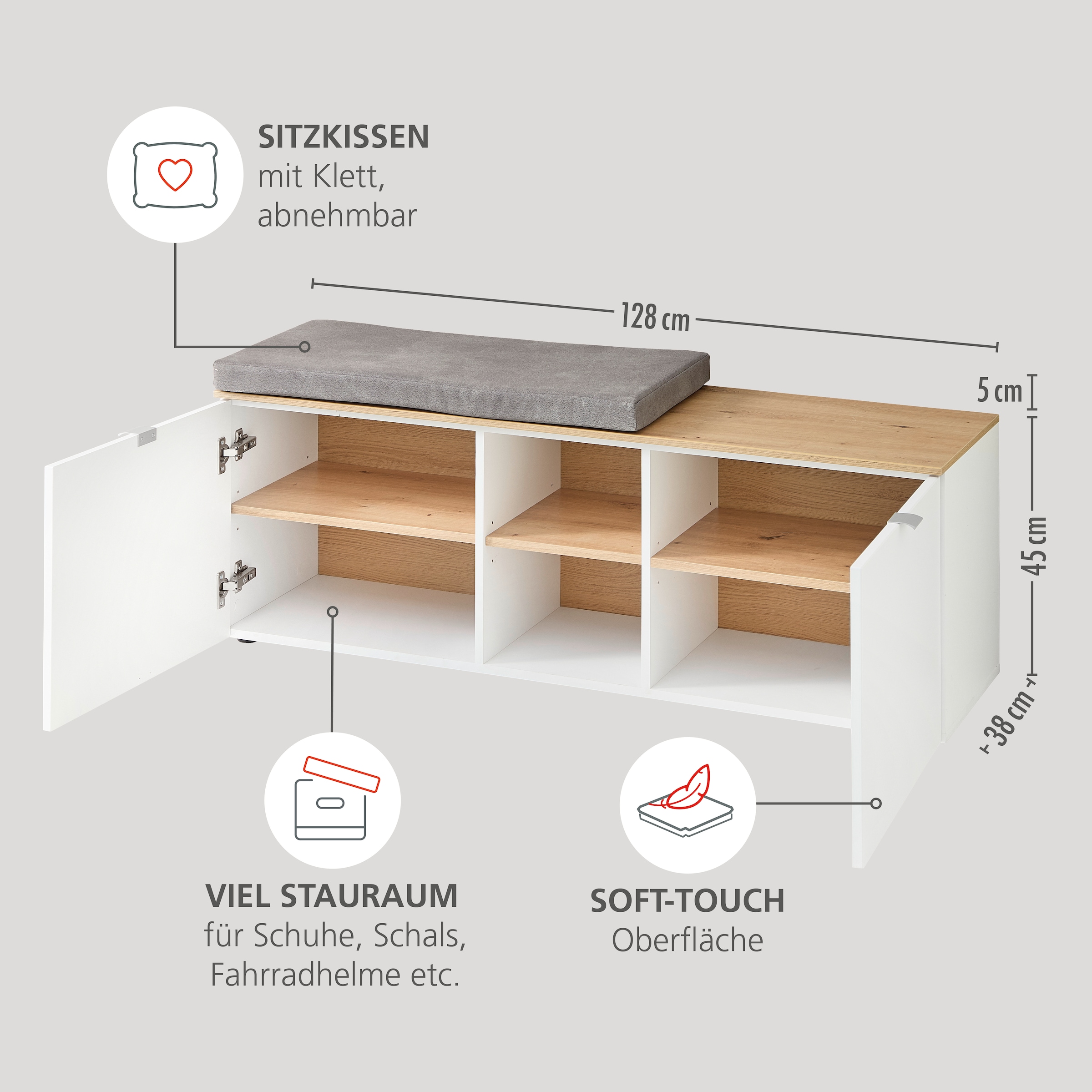 Innostyle Garderoben-Set »Bari Garderobenprogarmm, BxHxT 206x202x38 cm«, (Set, 4 St.), Besteht aus 4 Typen