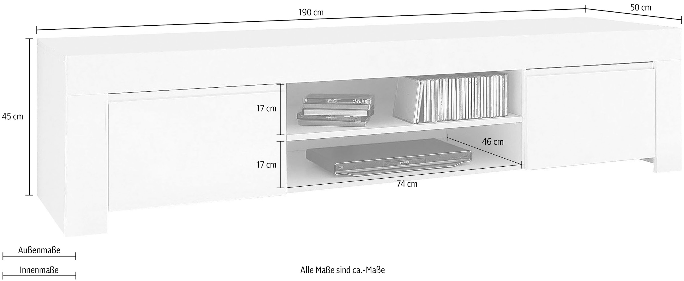 Home affaire Lowboard »Amalfi, TV-Board« Breite 140 cm oder 190 cm