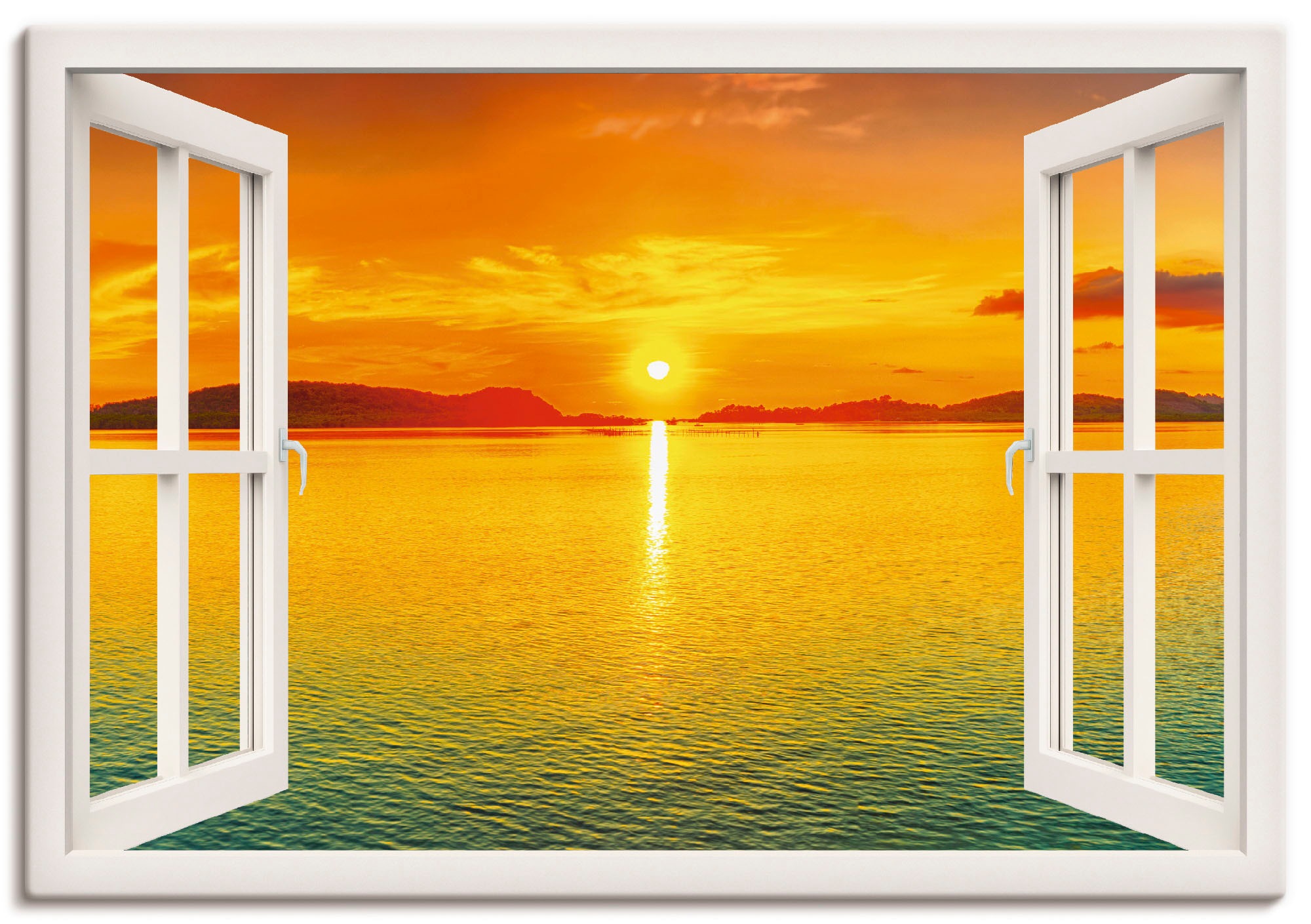 Artland Wandbild »Fensterblick - Sonnenuntergangspanorama«, Fensterblick, ( günstig online kaufen