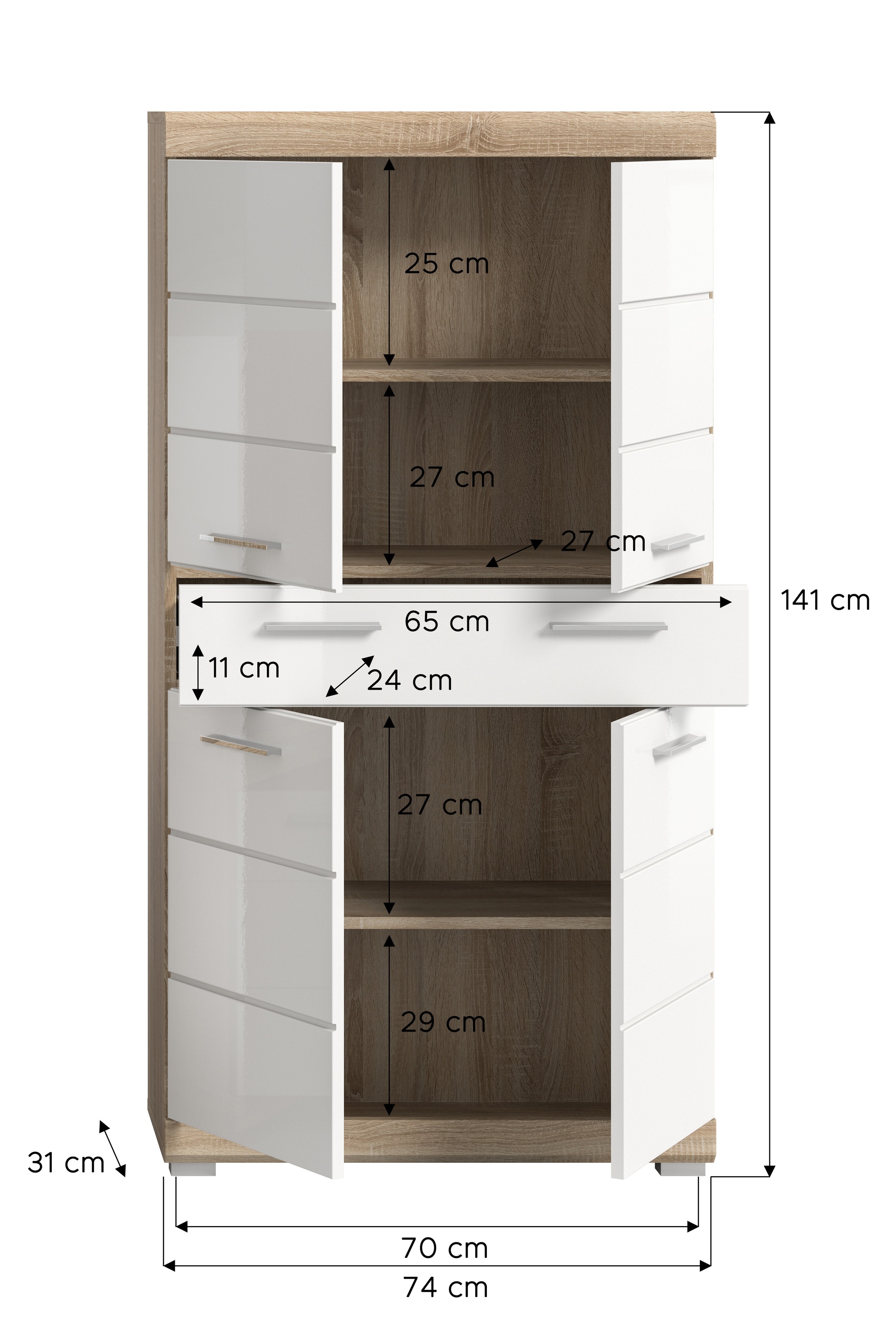 INOSIGN Midischrank »Siena, Breite 74cm, 4 Türen, 1 Schubkasten, 4 Fächer, MDF-Front«, in verschiedenen Farben erhältlich, Badmöbel, Badschrank, Schrank, Bad
