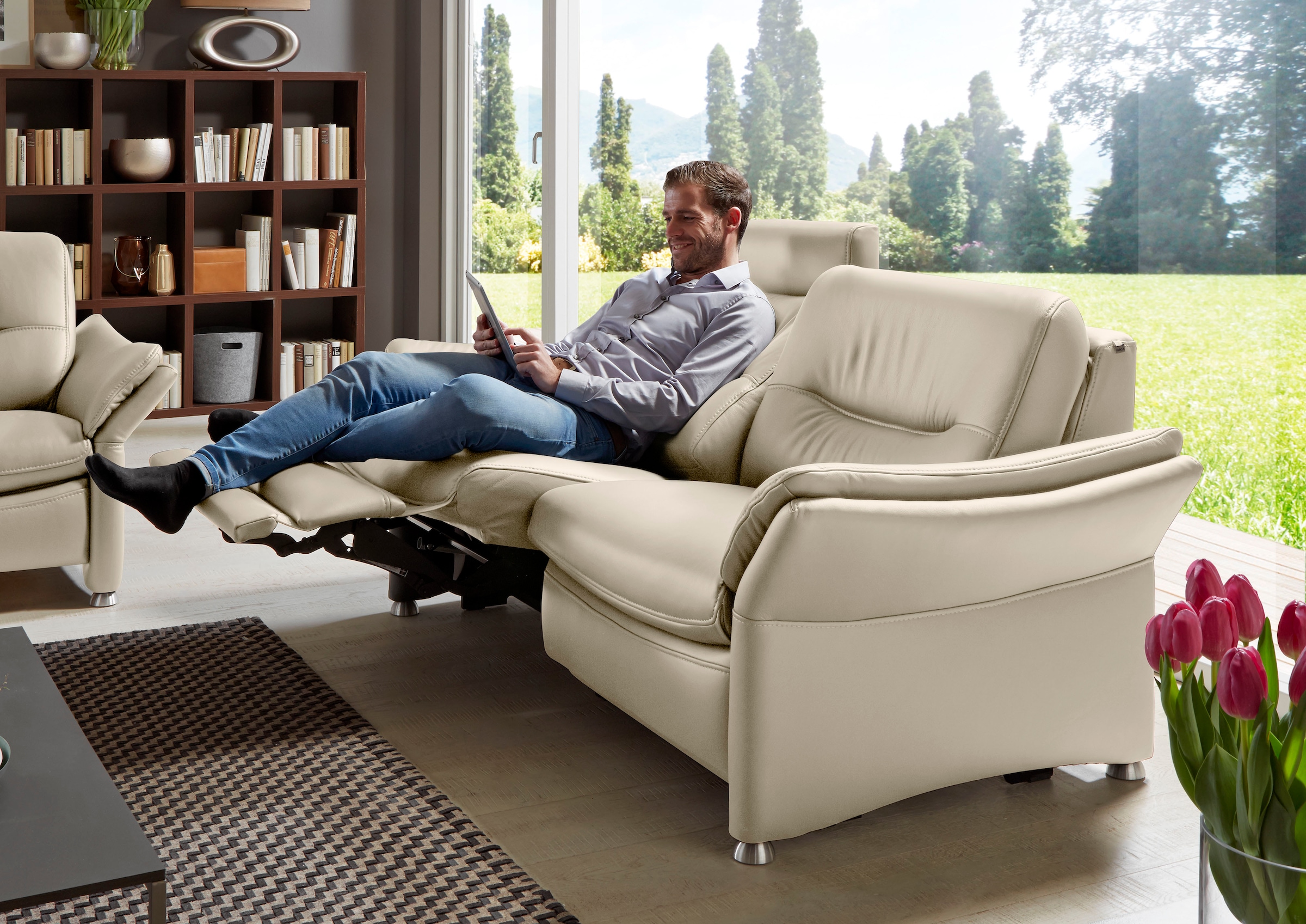 HUKLA 2,5-Sitzer »HU-SF15058 Ledersofa, Breite 194 cm«, aus Leder, optional Kopfstütze u. WallAway-Funktion