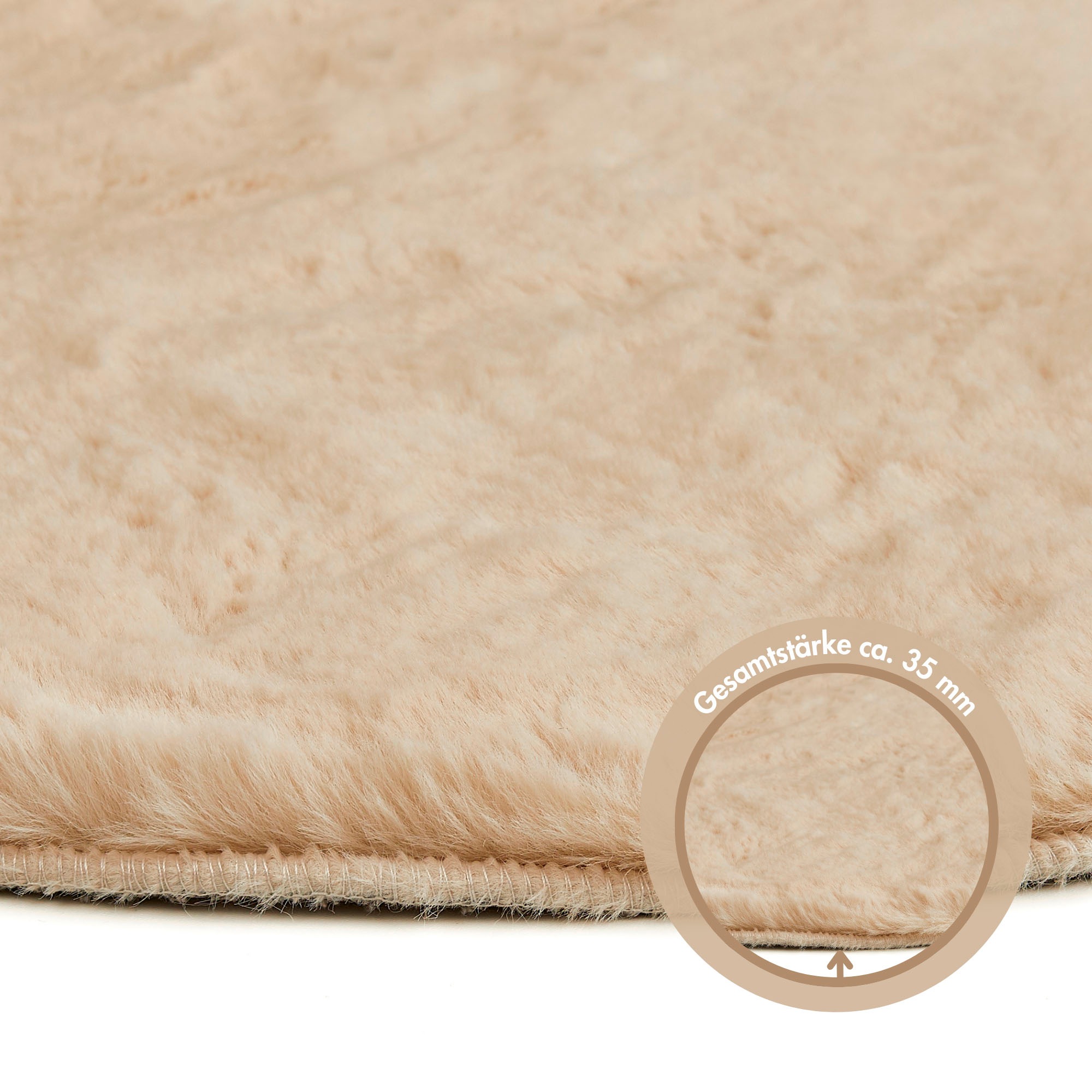 LUXOR living Fellteppich »Novara«, rund, 30 mm Höhe, Kunstfell, Kaninchenfell-Haptik, besonders weicher Hochflor