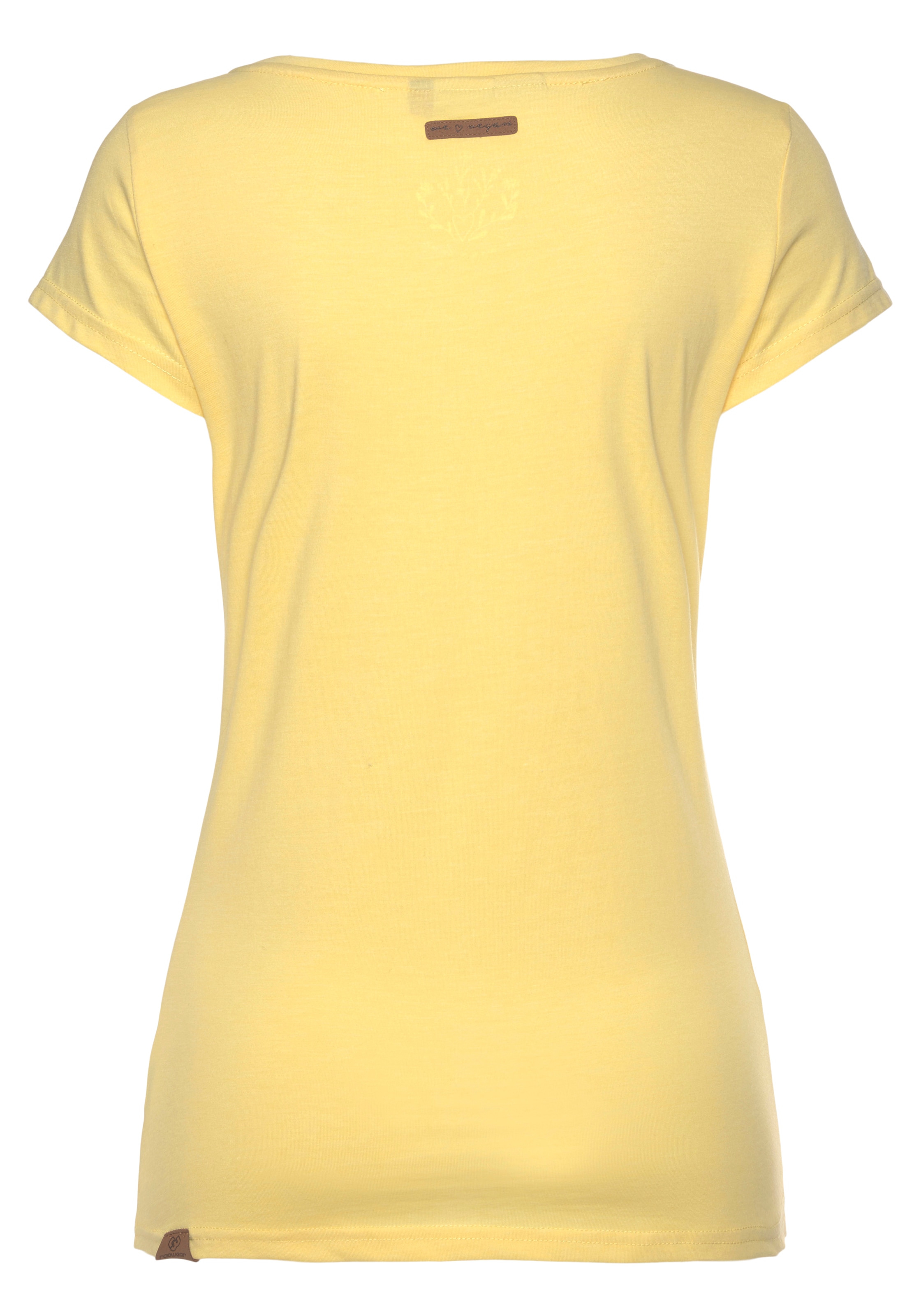 Ragwear T-Shirt »MINT O«, mit und Zierknopf-Applikation günstig Logoschriftzug Holzoptik natürlicher kaufen in