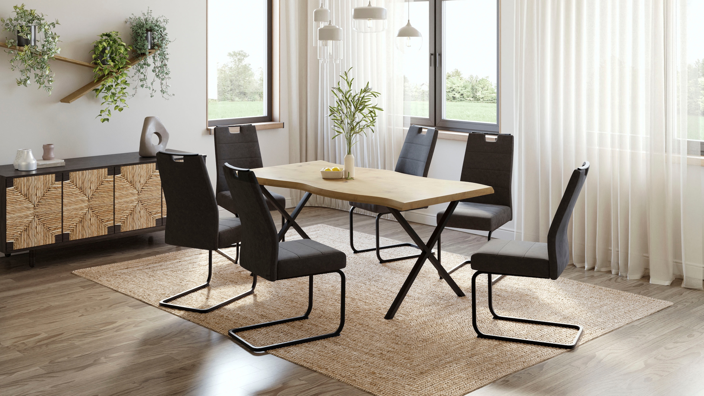 HELA Freischwinger »KERSTIN«, (Set), 4 St., Microfaser VINTAGE-Polyester, Freischwinger, XL Sitzbreite, Griff, Vintage Optik, 140kg belastbar