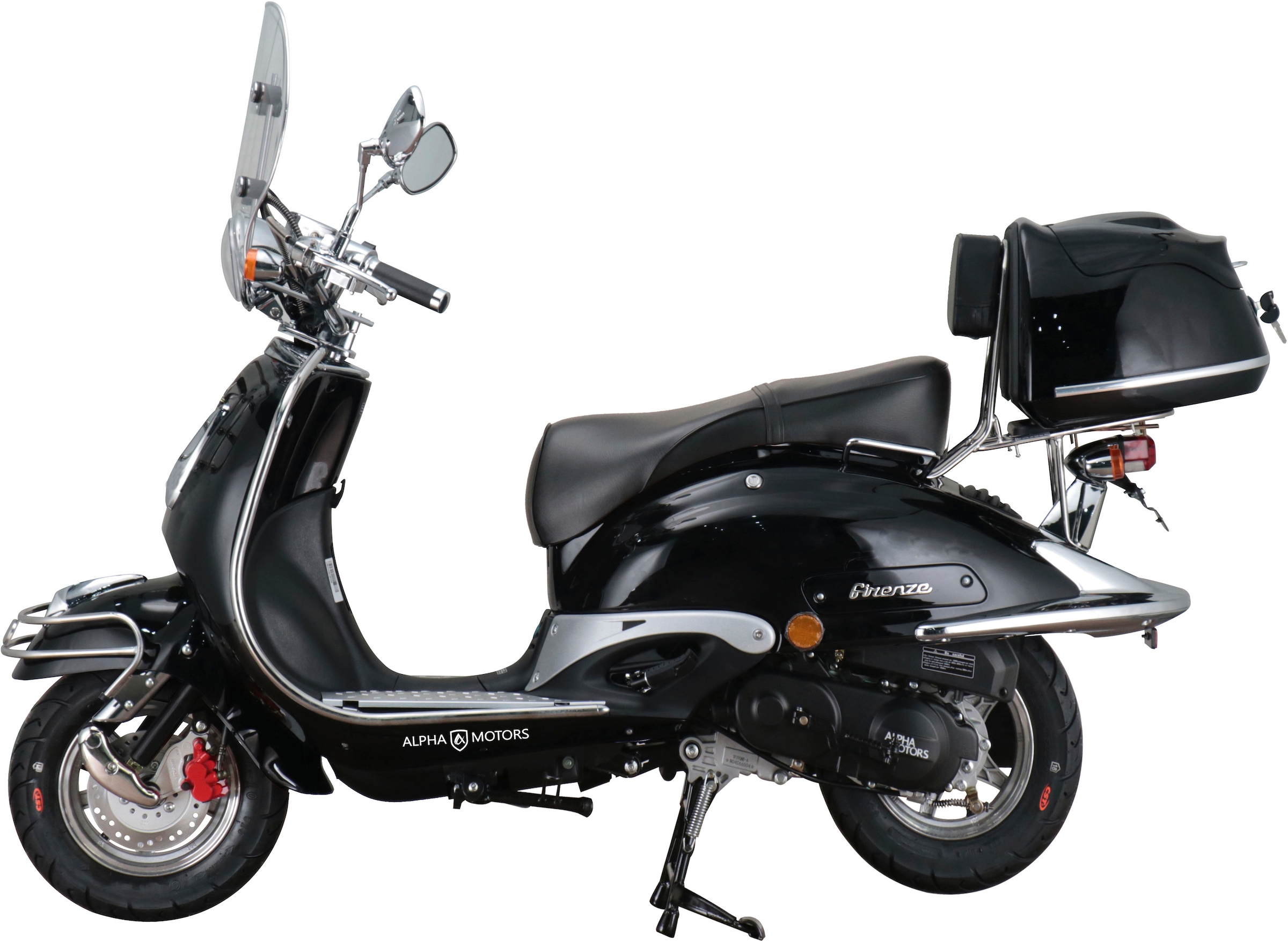 Alpha Motors Motorroller »Retro Firenze Limited«, 125 cm³, 85 km/h, Euro 5+, 8,29 PS, (Spar-Set, mit Topcase, Windschild und Chrom-Set), mit Lenkerschloss und Windschild