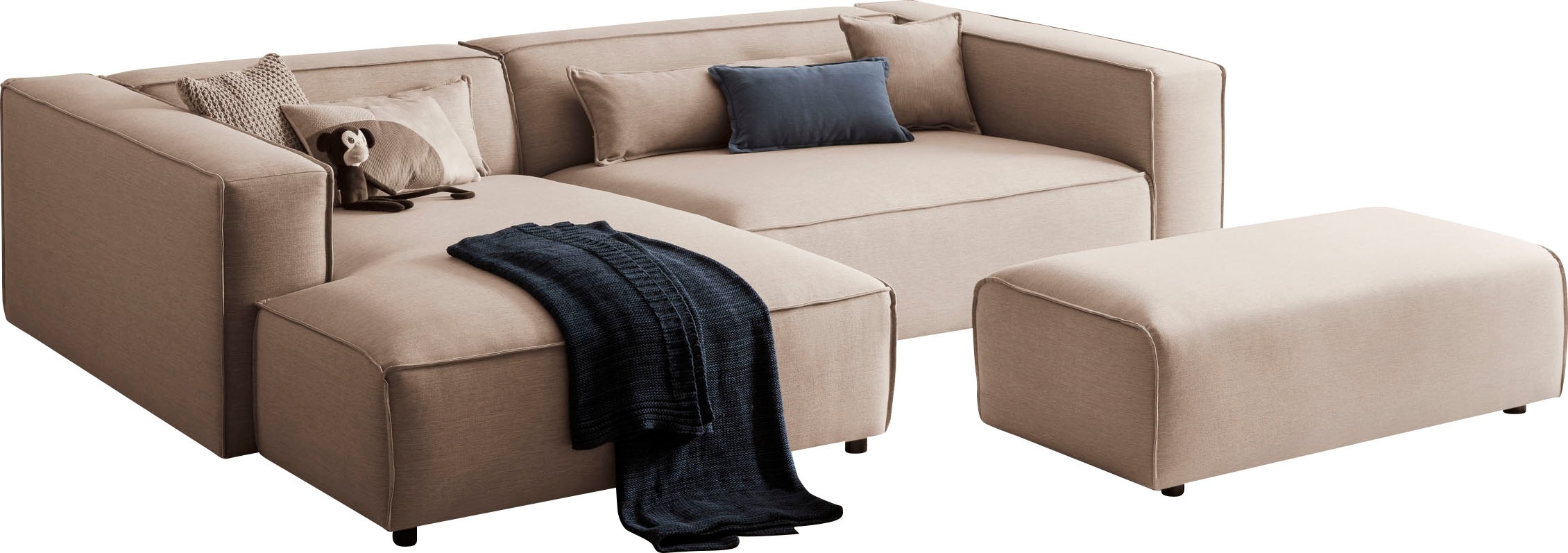 LeGer Home by Lena Gercke Polsterecke »PIARA XXL, L-Form, incl. Hocker«, stellbar zum Schlafsofa (Krokodilverbinder), in Cord und Flachgewebe