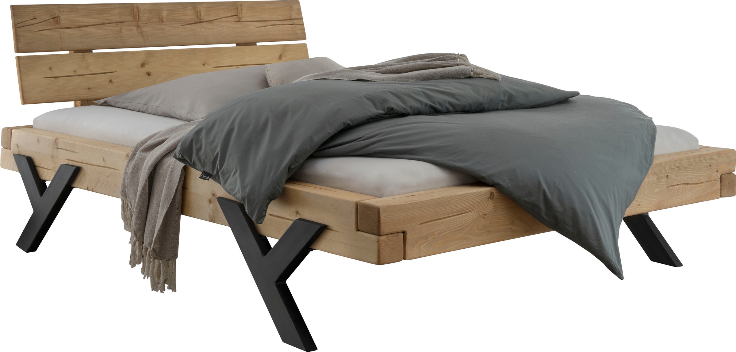Home affaire Massivholzbett »Ultima Balkenbett Doppelbett, Füße aus Metall günstig online kaufen