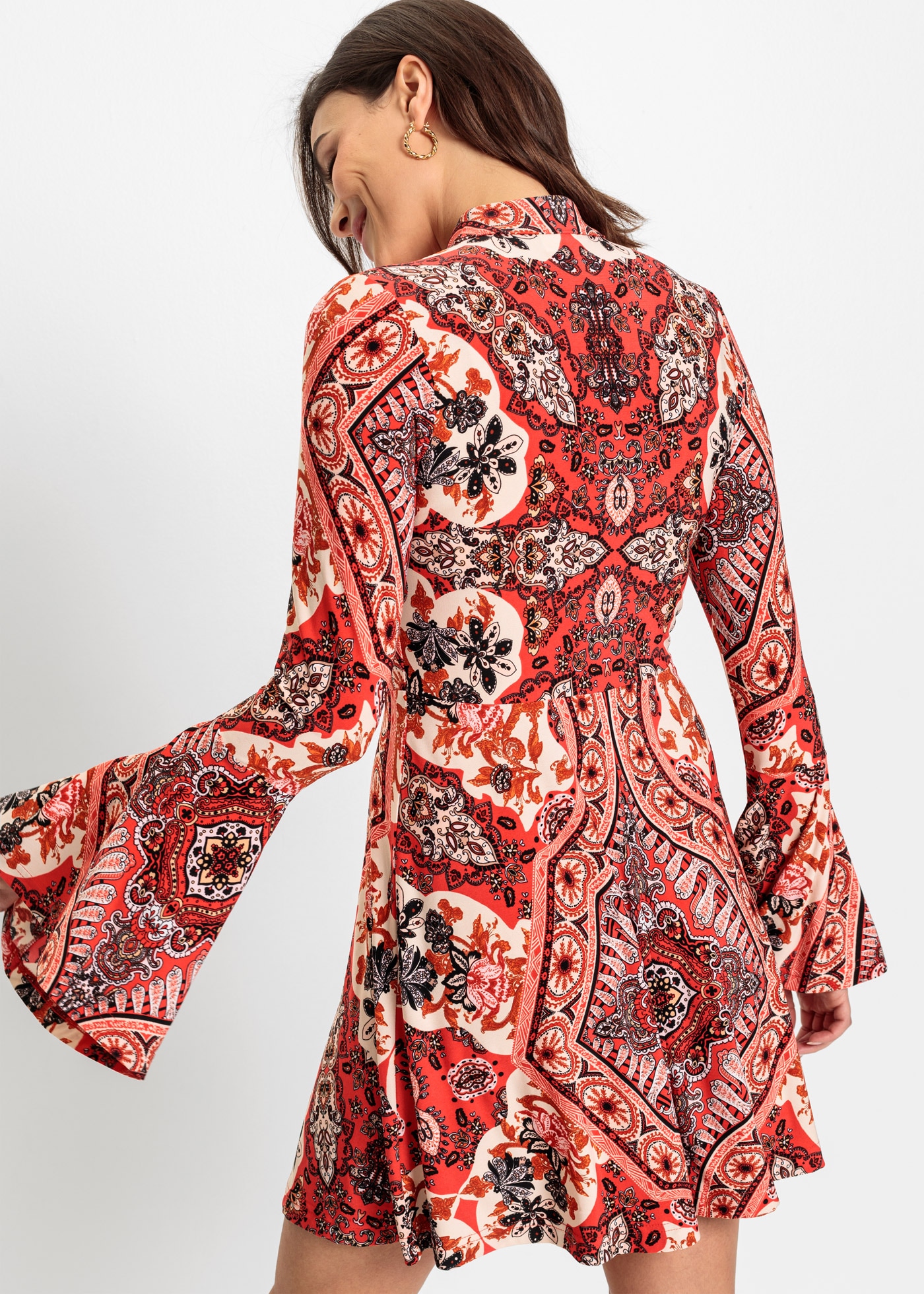 bonprix Jerseykleid Jerseykleid mit Stehkragen und Volant-Ärmel