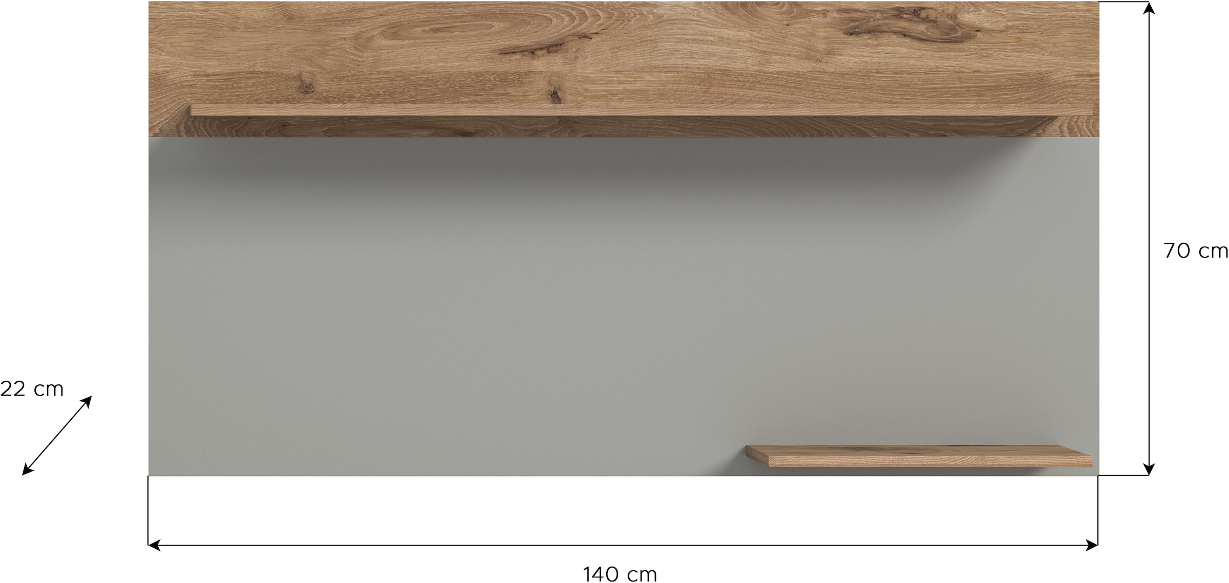 INOSIGN Wandboard »Spezia, Breite 140cm, in Hellgrau, 2 Ablageböden«, Wandregal, Regal, Wandablage, Hängeregal