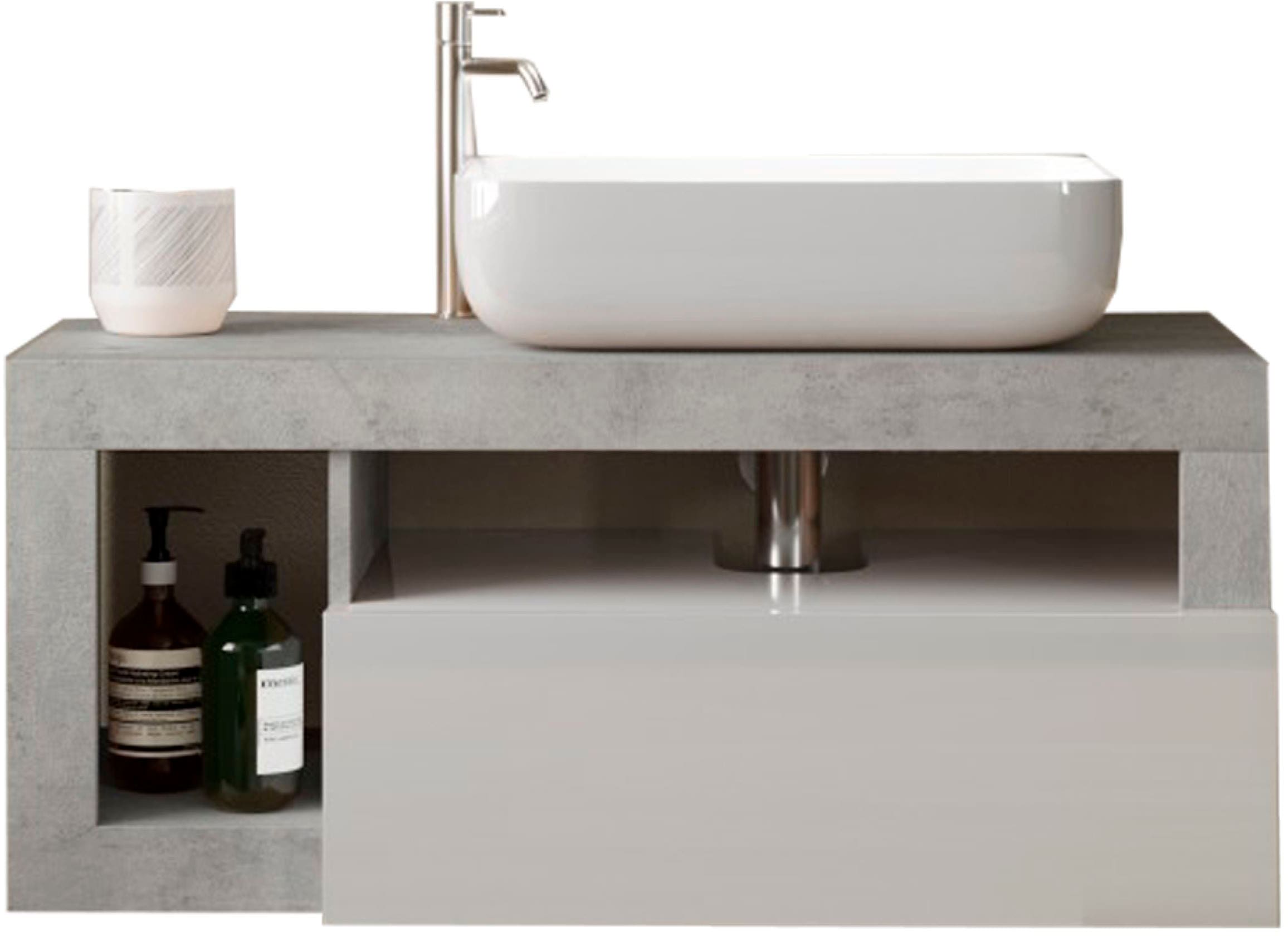 welltime Waschtisch »Hamburg«, 1 Schubkasten, Breite 92 cm, Soft-Close, inkl. Keramik-Aufsatzbecken