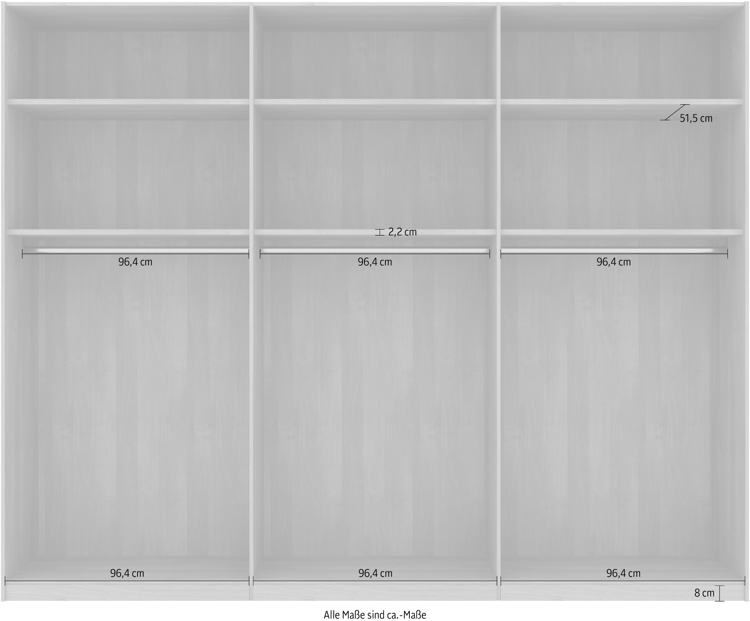 Musterring Schwebetürenschrank »Savona, Kleiderschrank, Schrank, Garderobe, mit Schiebetüren«, (Teilmassiv Bianco-Eiche, mit Spiegel oder Glas, MADE IN GERMANY), Türen Bianco-Eiche massiv, Spiegel-/Glastüren, eingelegte Chromleiste