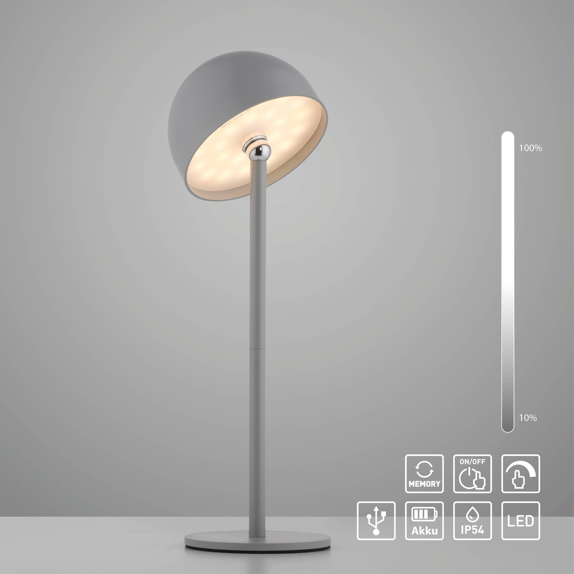 my home Tischleuchte »Akku Tischleuchte Hesper Indoor Outdoor, magnetischer Flaschenaufsatz«, 1 flammig, Leuchtmittel LED-Board | LED fest integriert, Pilzlampe Flaschenaufsatz, Regulierung der Lichtstärke, Pilz, Lampe