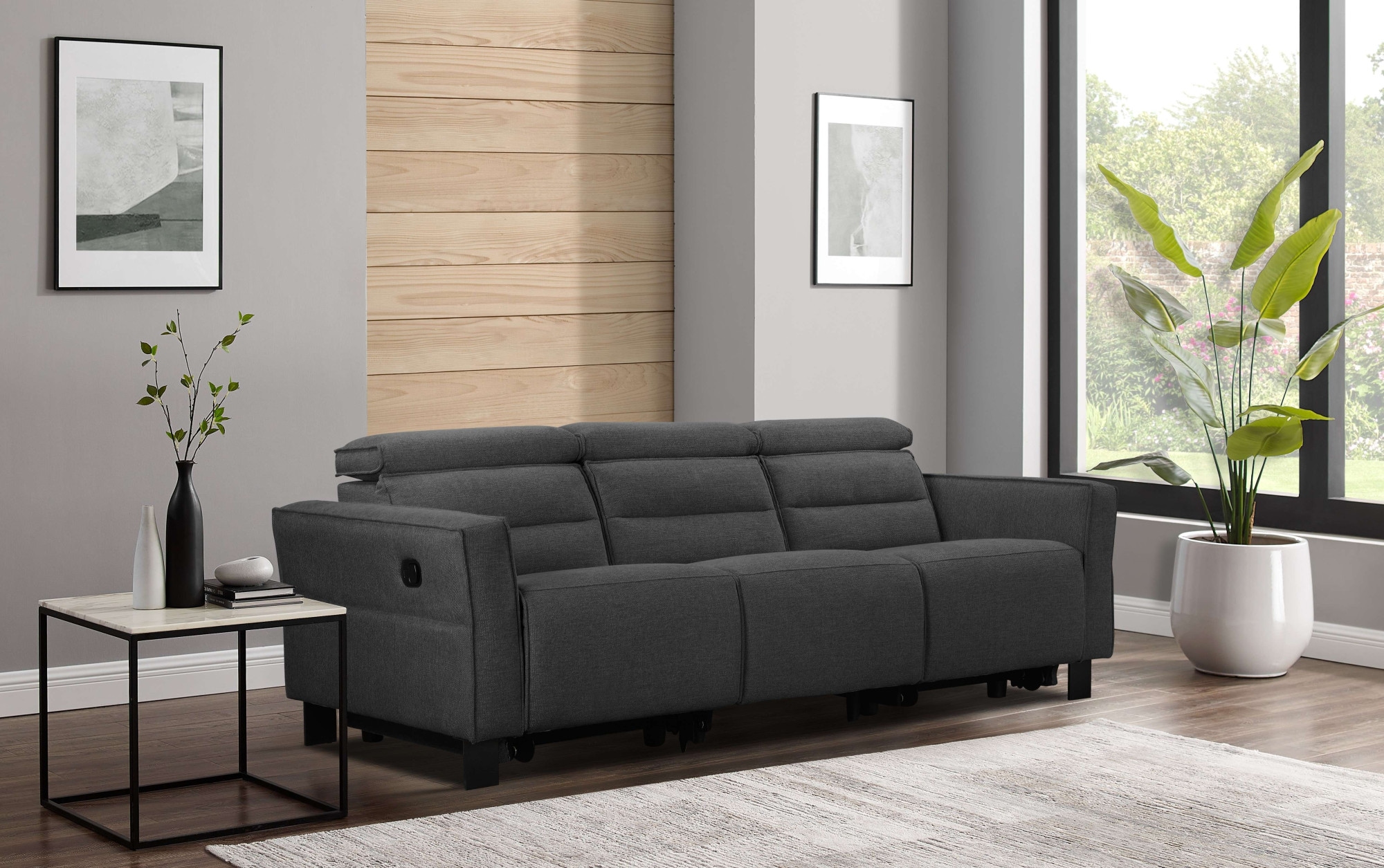 Places of Style 3-Sitzer »Carpari, 224cm, manuelle od. elektrische Relaxfunktion in 2 Sitzen«, mit USB-A/C, Kopfteilverstellung, Echtleder, Kunstleder, Webstoff