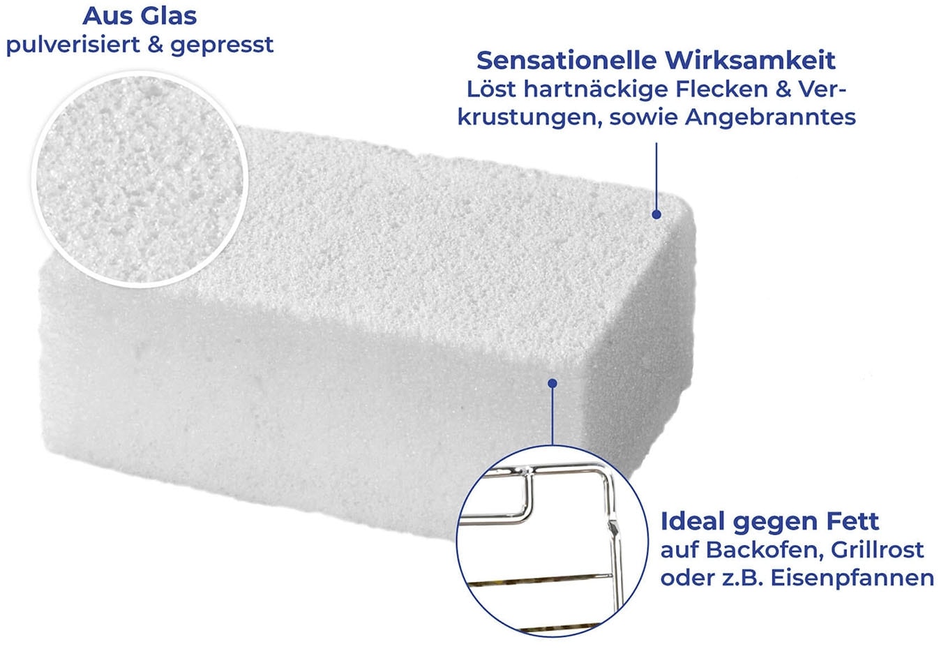 Maximex Putzstein »Anti-Krusten-Stein« Krustenentferner für Grillrost, Eisenpfanne und Backofen, Glasstruktur
