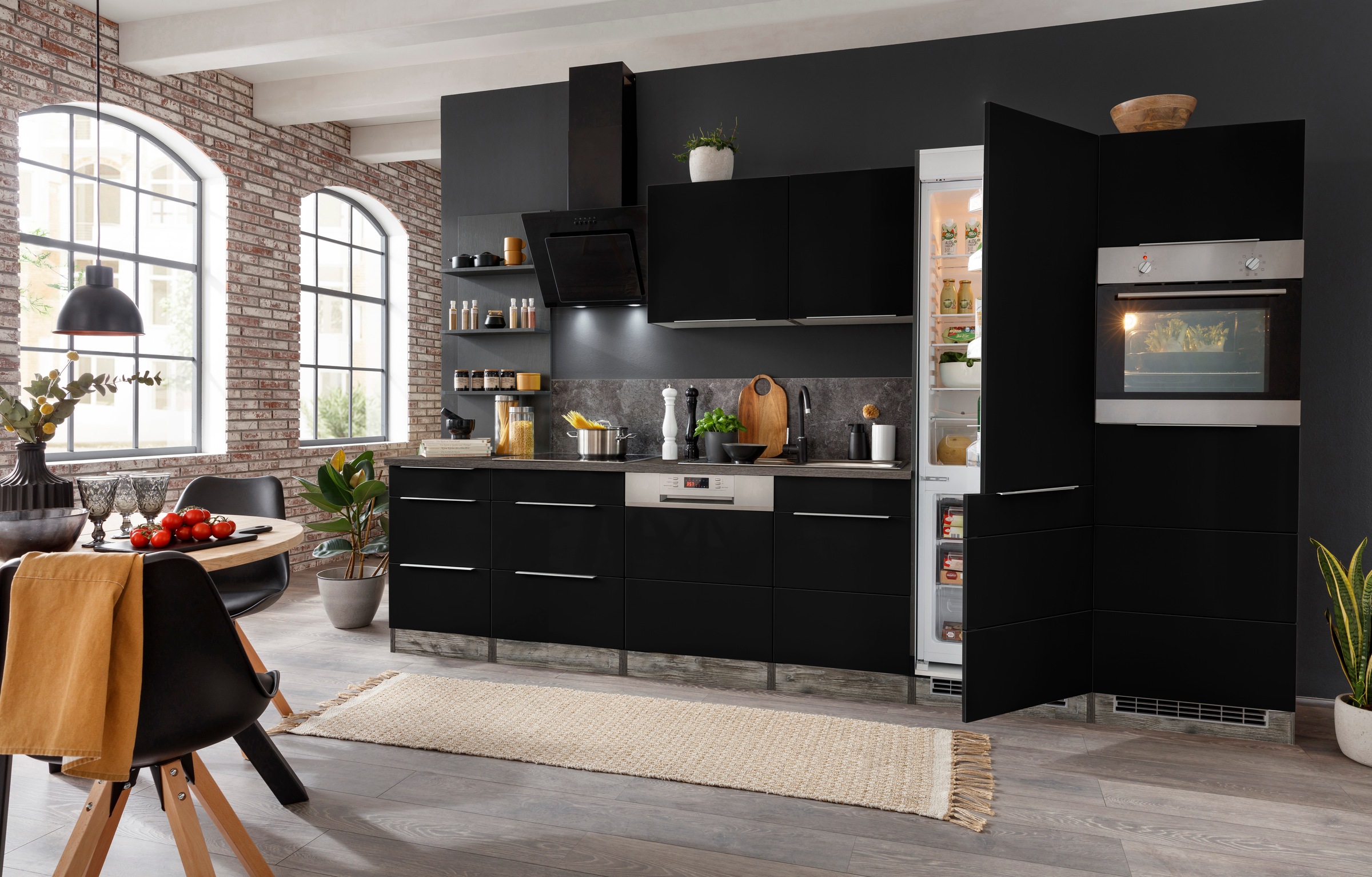 KOCHSTATION Küchenzeile »KS-Brindisi Breite 340 cm«, wahlweise mit E-Geräten und Induktion, mit MDF-Fronten und Regal