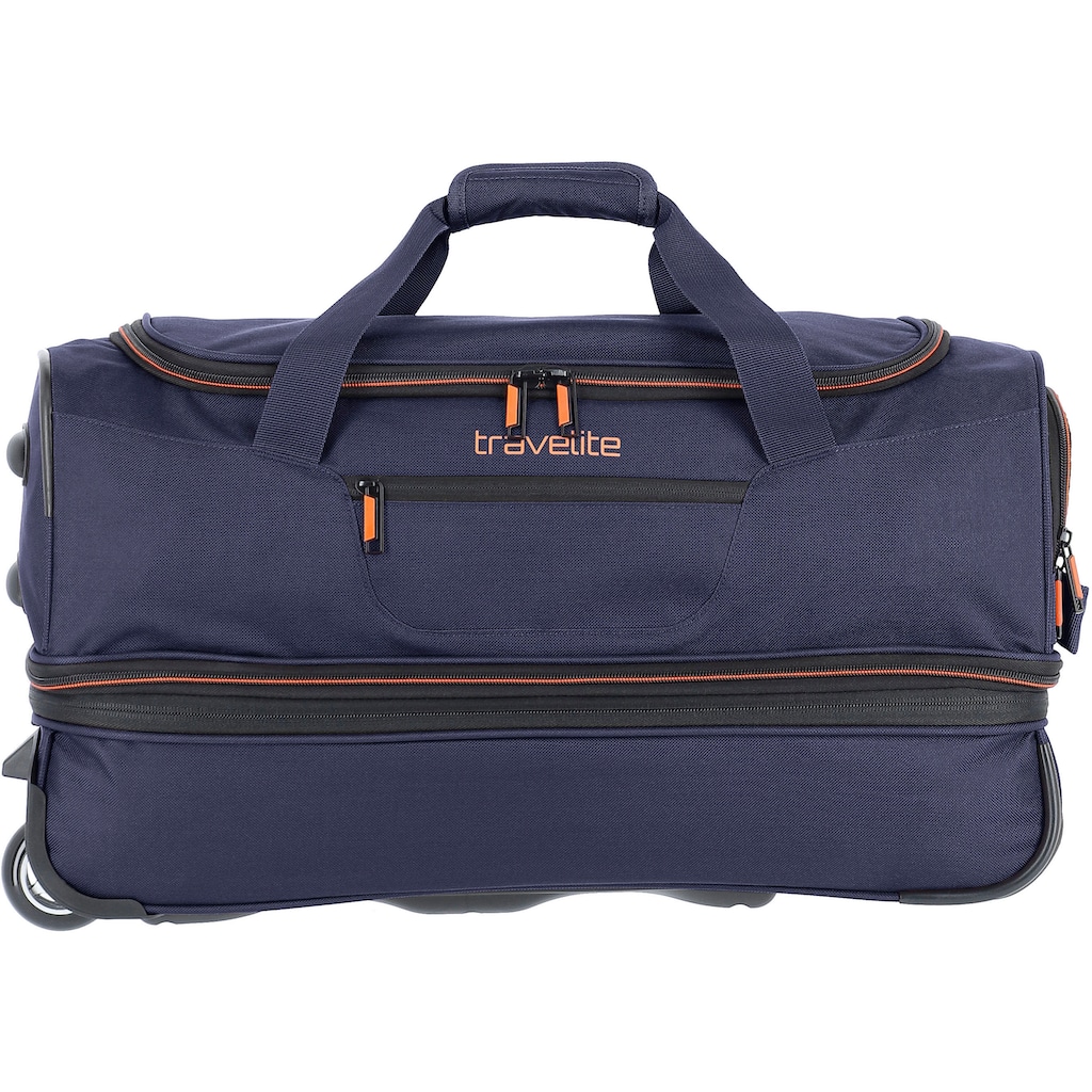 travelite Reisetasche »Basics, 55 cm, marine/orange«, Duffle Bag Sporttasche mit Trolleyfunktion und Volumenerweiterung