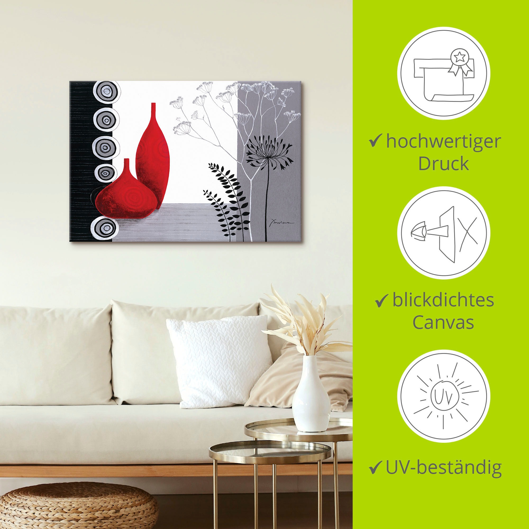 Artland Wandbild »Rote Vasen«, Vasen & Töpfe, (1 St.), als Leinwandbild, Poster in verschied. Größen