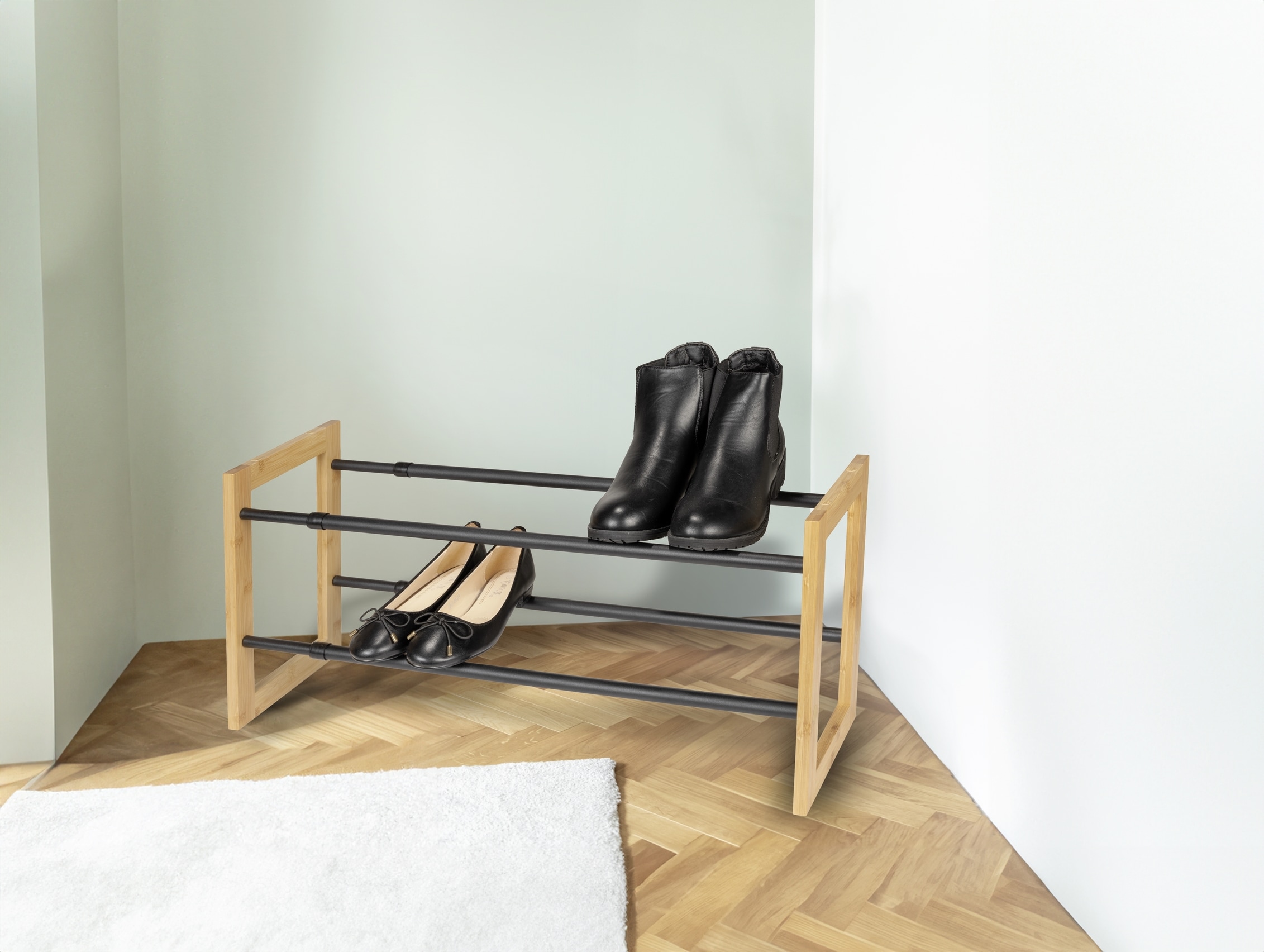 WENKO Schuhregal »Modell Ecori«, Schuhschrank mit 2 Ablagen, schmal, ausziehbar und stapelbar