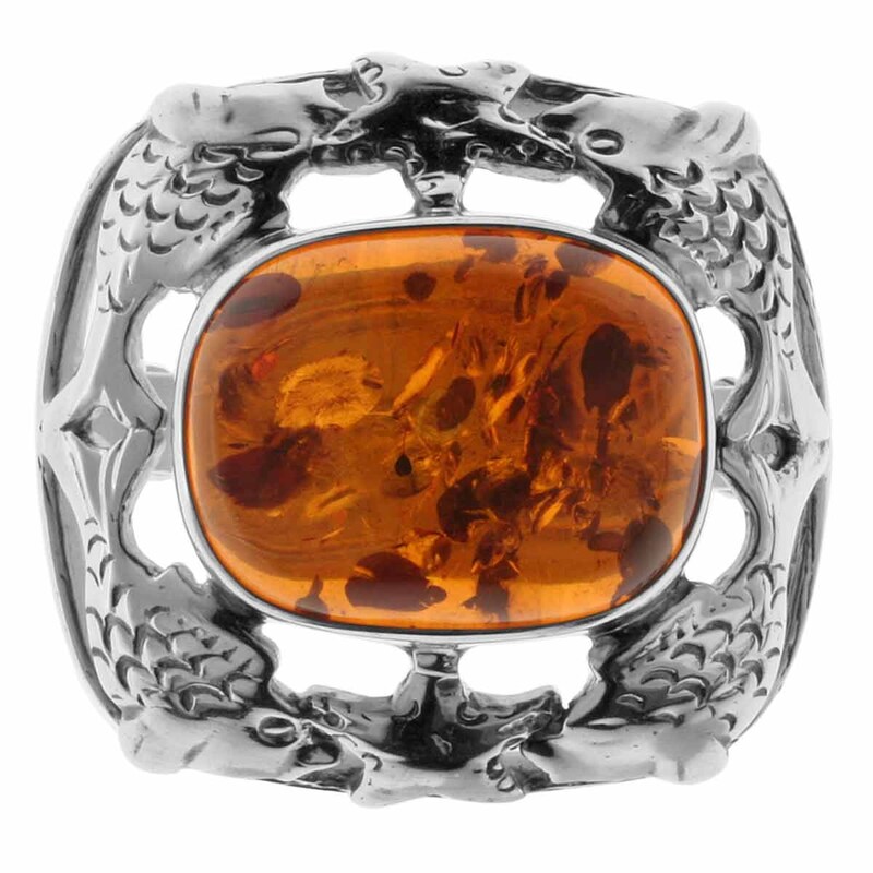 OSTSEE-SCHMUCK Brosche »Brosche Fischland 23x21 mm« () 23 x 21 mm Silberbrosche mit Bernstein - Fischlandmotiv