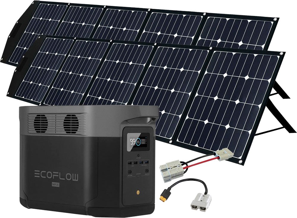 ECOFLOW Solaranlage »Delta Max 2000 + 2 x 225W Offgridtec Faltbares Solarmodul« Plug and play schwarz 5-seitig aufgebaut