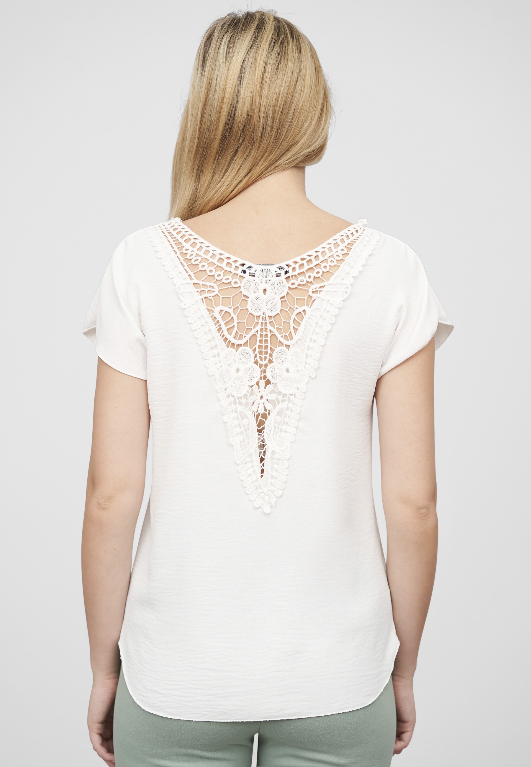 CLOUD 5IVE T-Shirt »CLOUD 5IVE Cloud5ive Damen Musselin Top mit Spitzenbesatz hinten« 1 Stk.