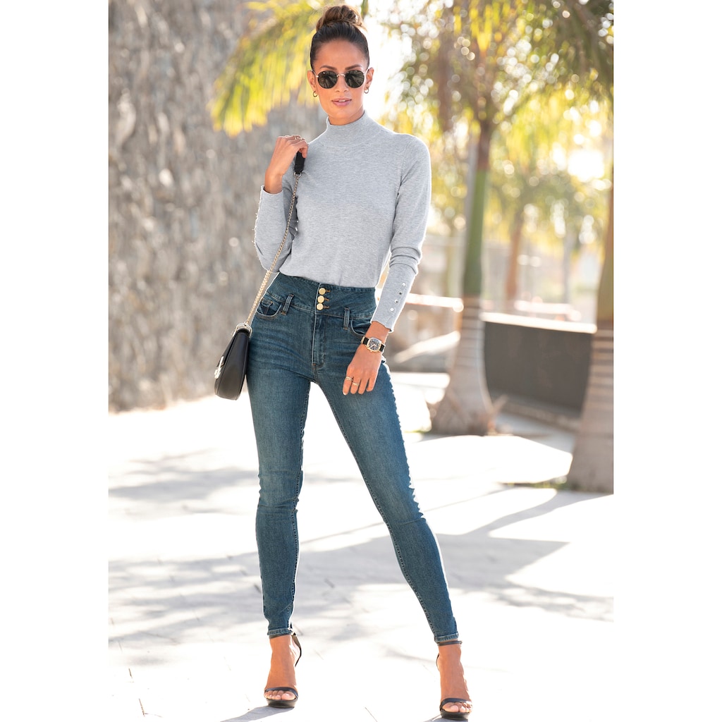 LASCANA High-waist-Jeans, mit goldfarbenen Knöpfen