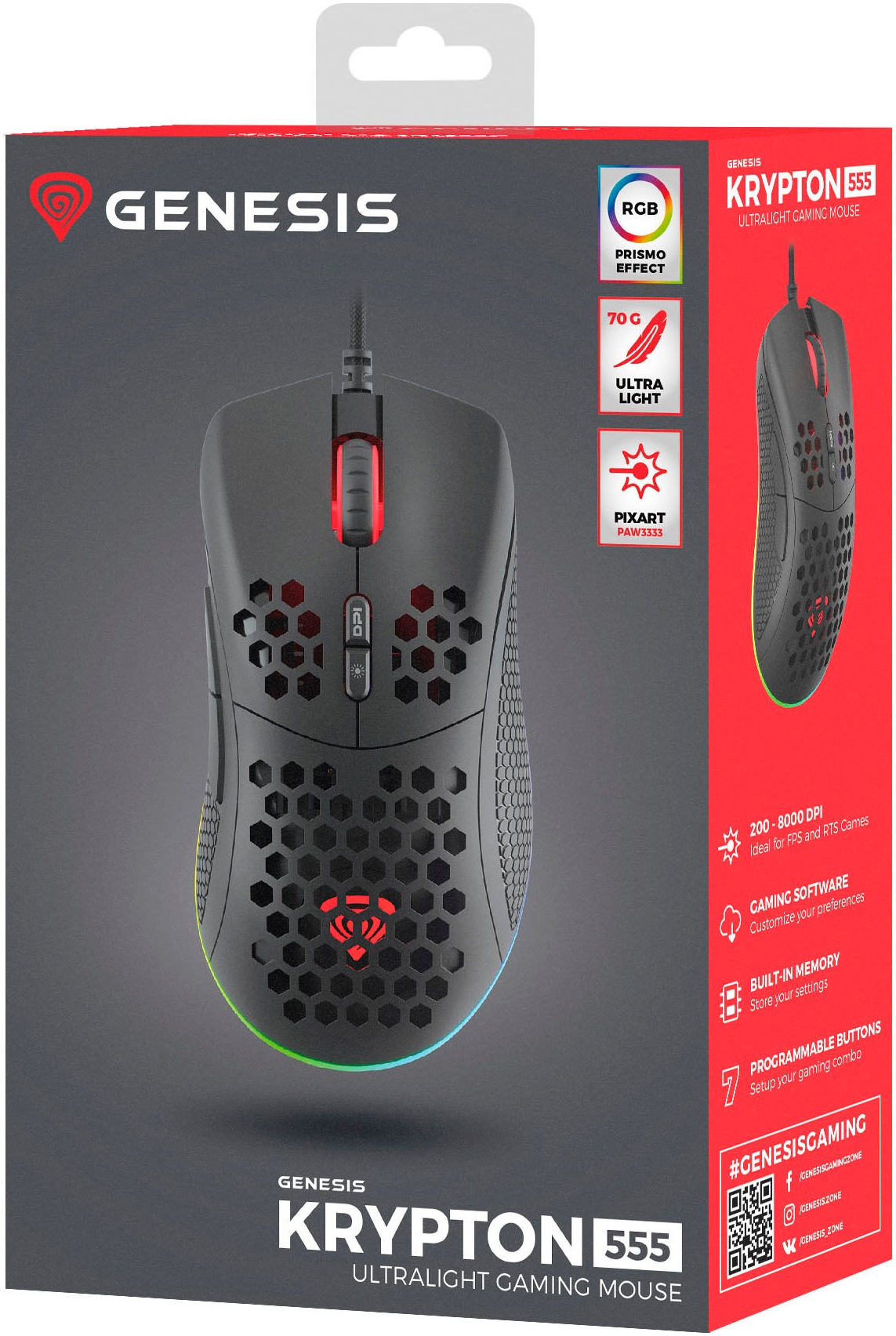 Genesis Gaming-Maus »KRYPTON 555«, kabelgebunden