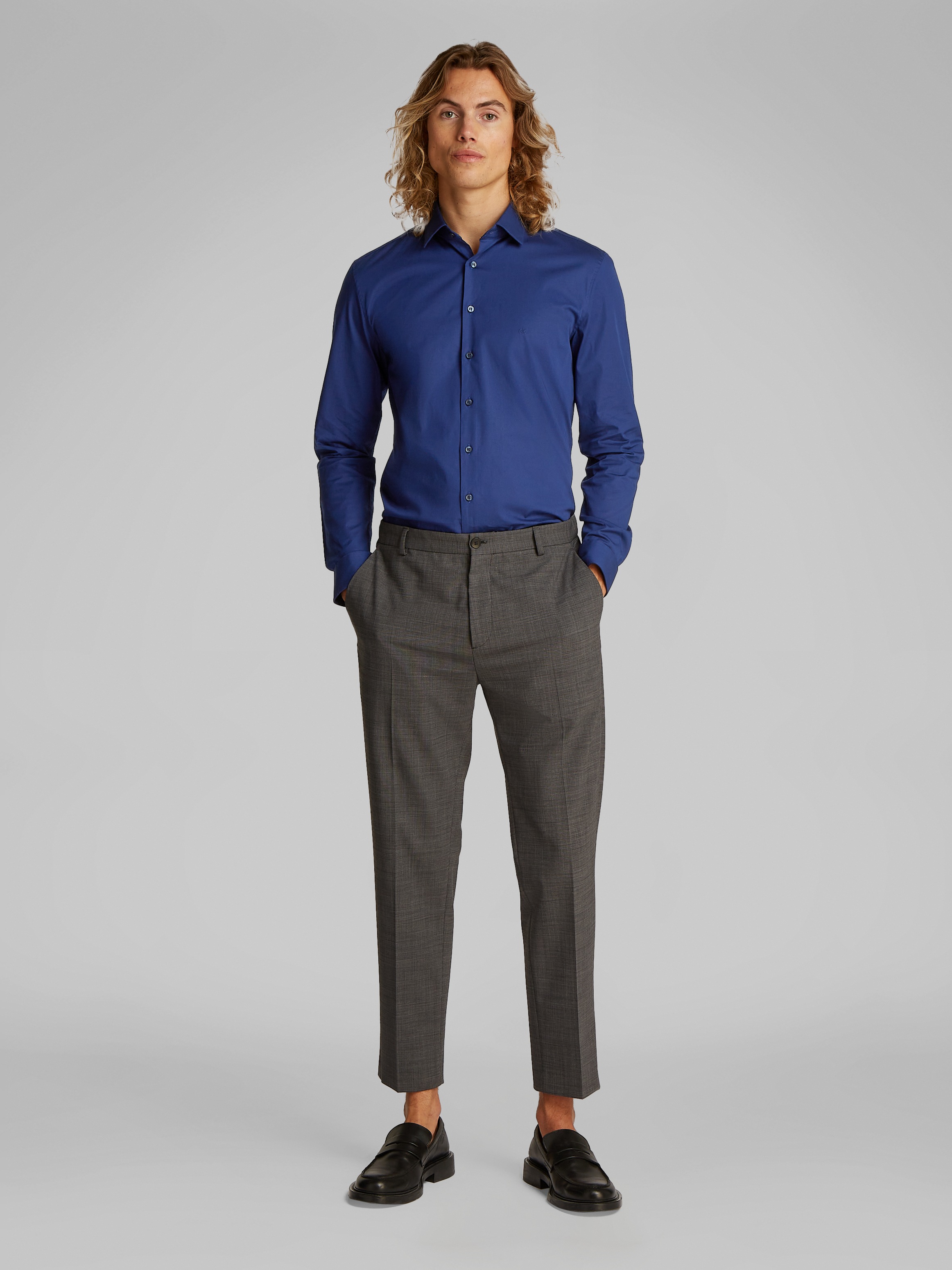 Calvin Klein Businesshemd »POPLIN STRETCH SLIM SHIRT«, mit Kentkragen, Logoprint auf Brusthöhe