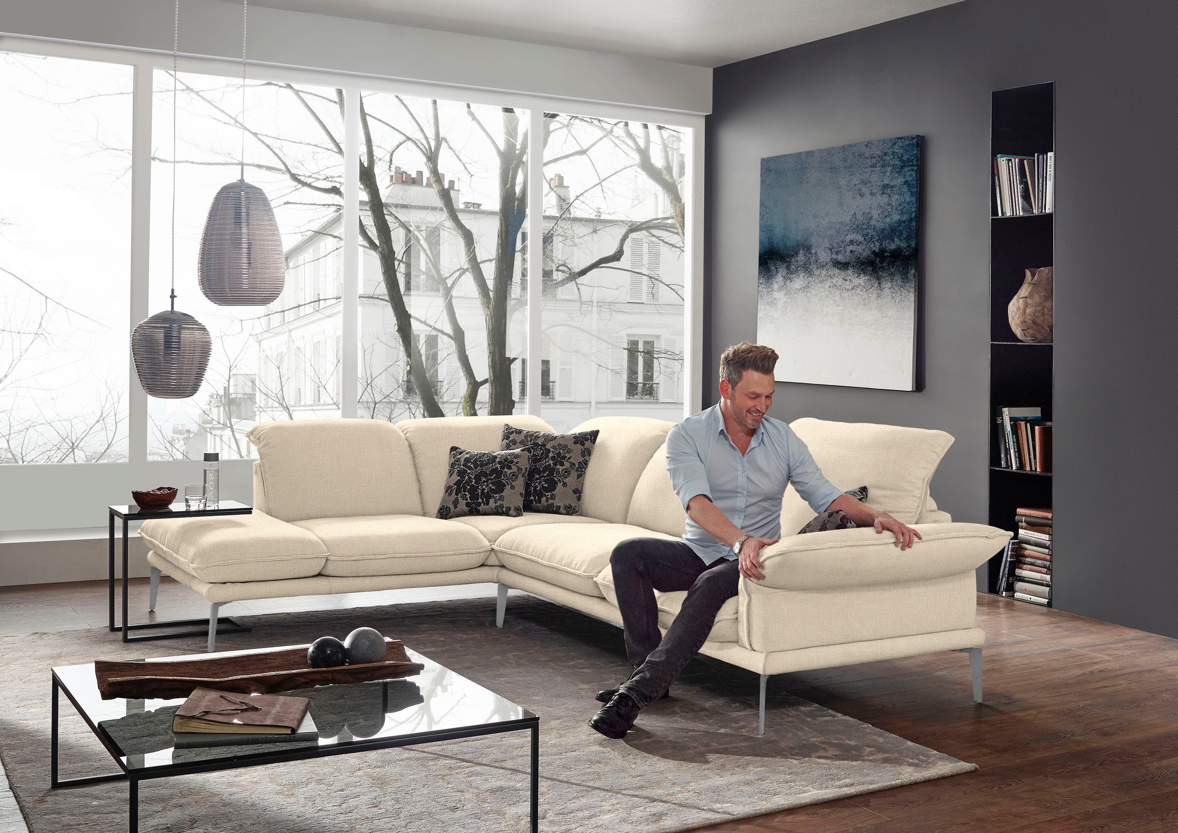W.SCHILLIG Ecksofa »sherry«, Kopfstützenverstellung, Winkelfüße in Chrom glänzend, Breite 302 cm