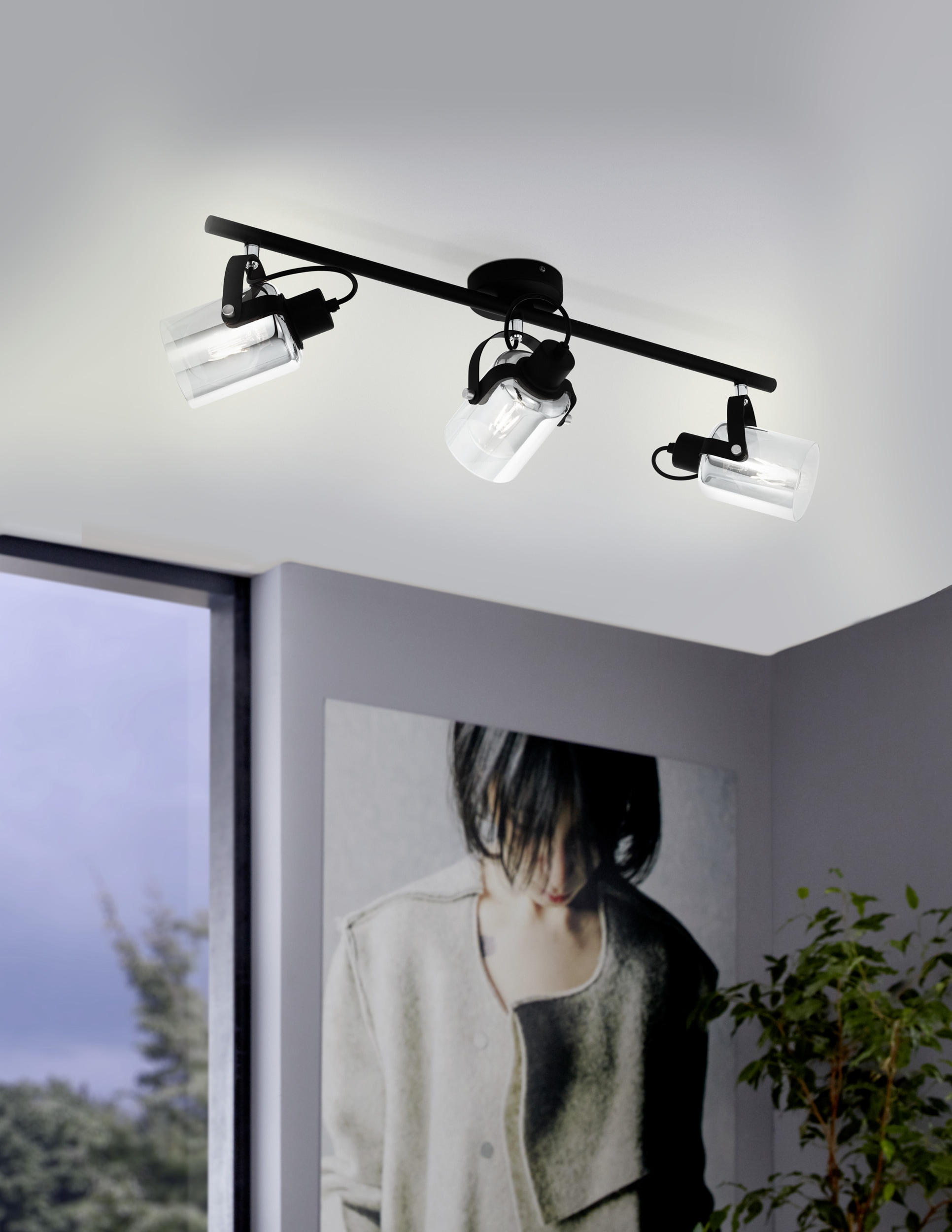 EGLO Deckenspot »BERREGAS Spotlampe - Stahl - E27 - 3X40W - IP20« E27 1 Stk. Wandleuchte, Wandspot, schwenkbar, Strahler, L77,5 x B11 x H24 cm