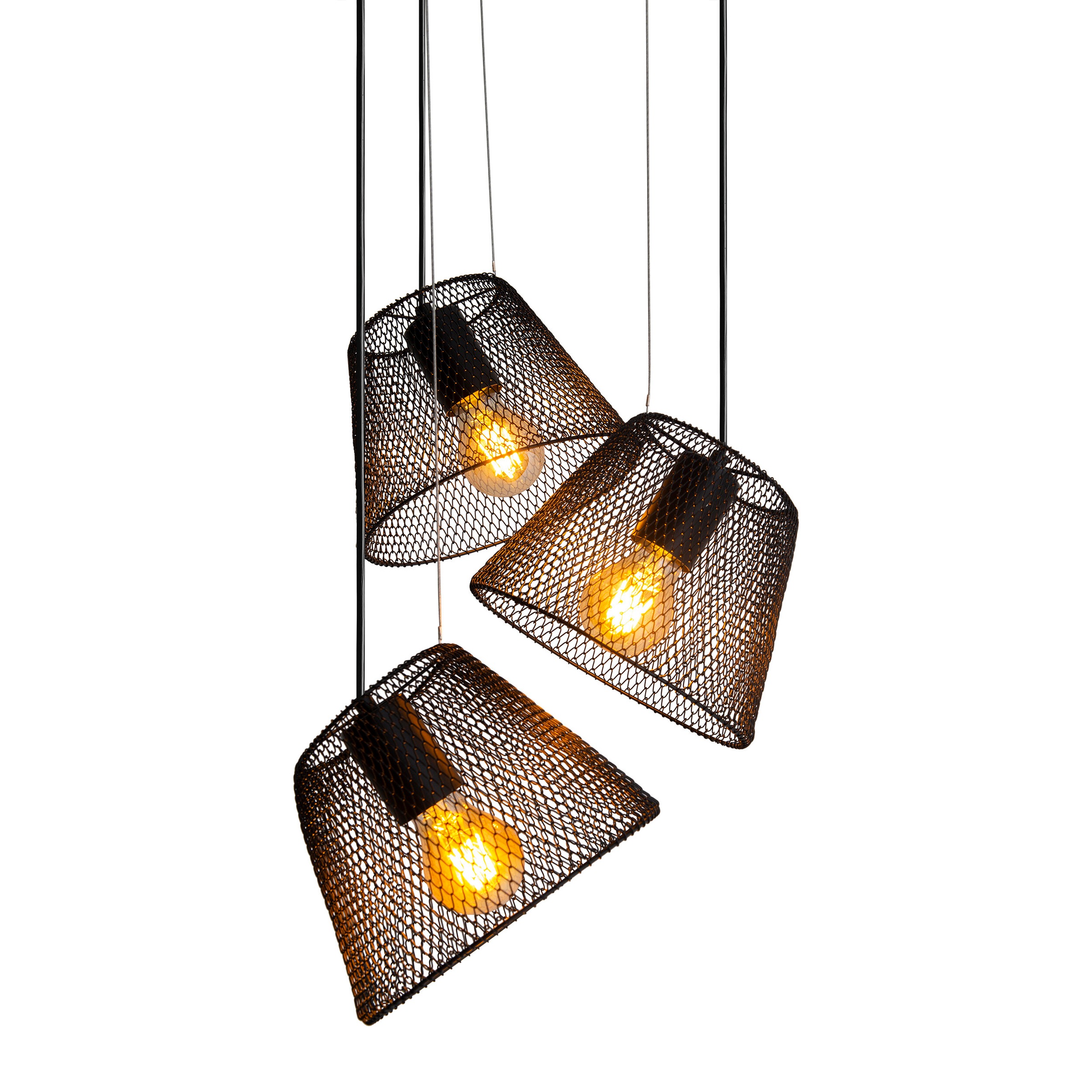 näve Pendelleuchte »Korie« E27 1 Stk. Metallgeflechtschirme schwarz, 3x E27 exkl., Höhe 120cm gestuft