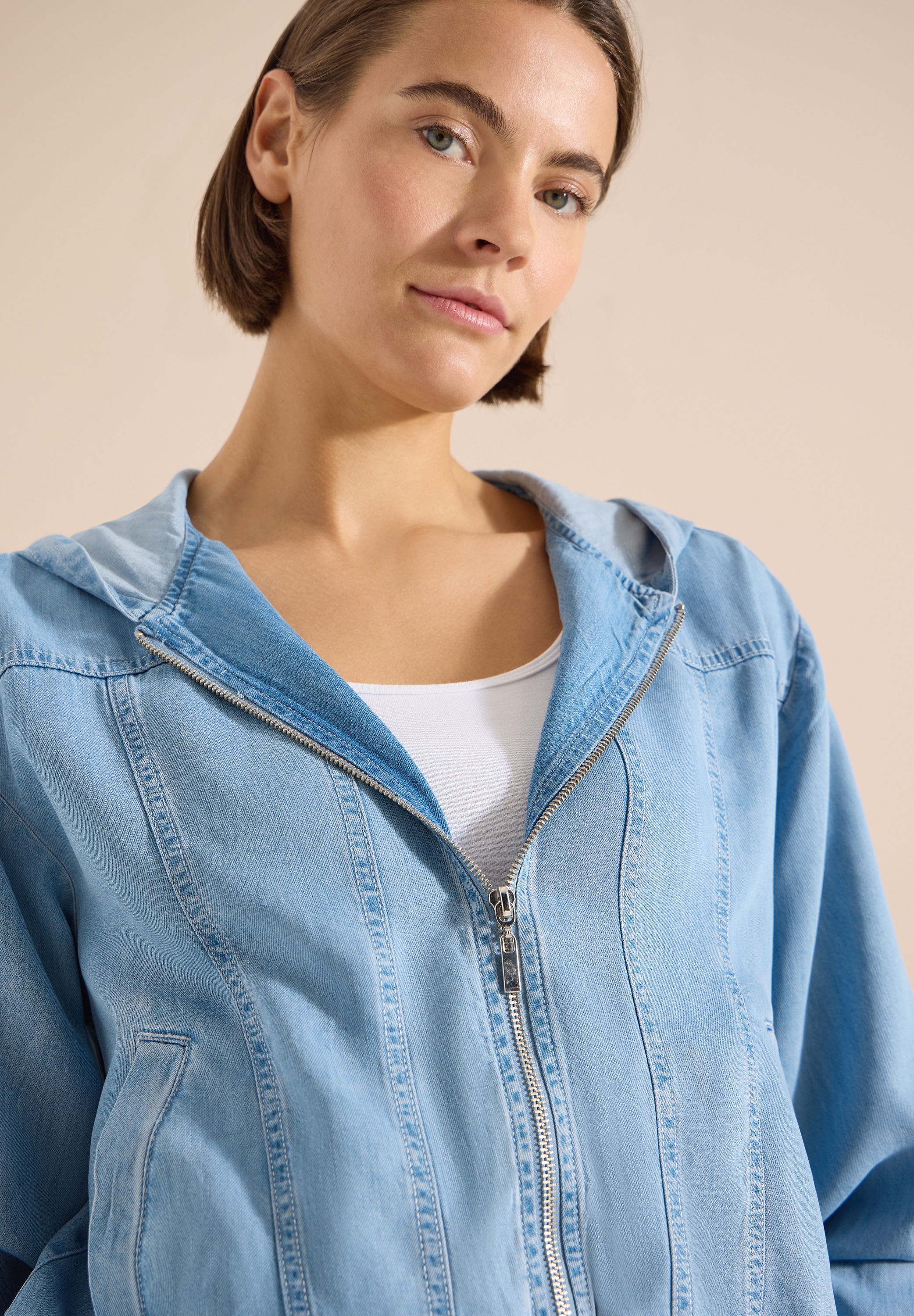 Cecil Blouson mit Kapuze im Denim-Look mit Zipper