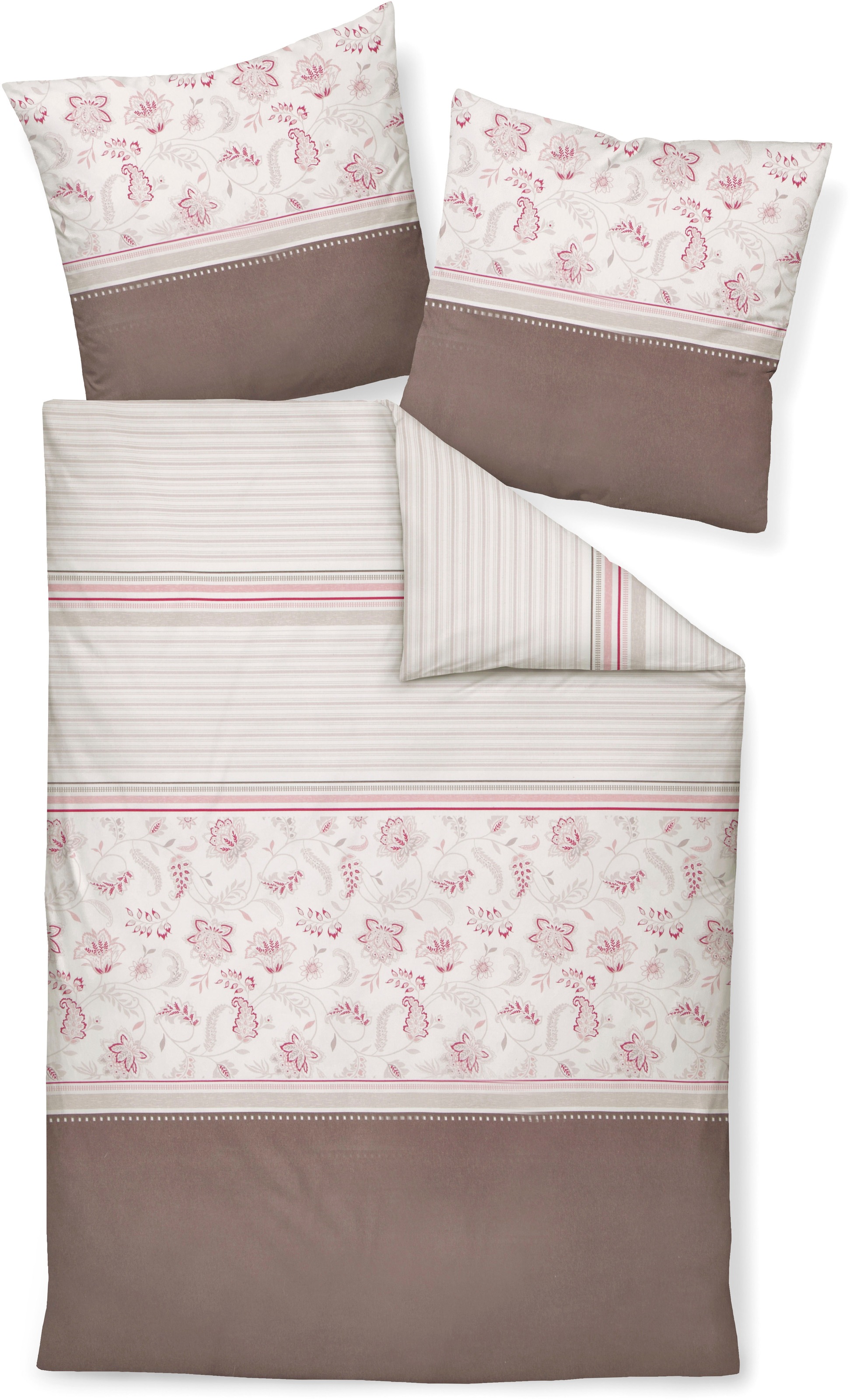 Janine Janine Feinbiber Bettwäsche DAVOS 65160 rosarot taupe Größe:  135x20 günstig online kaufen