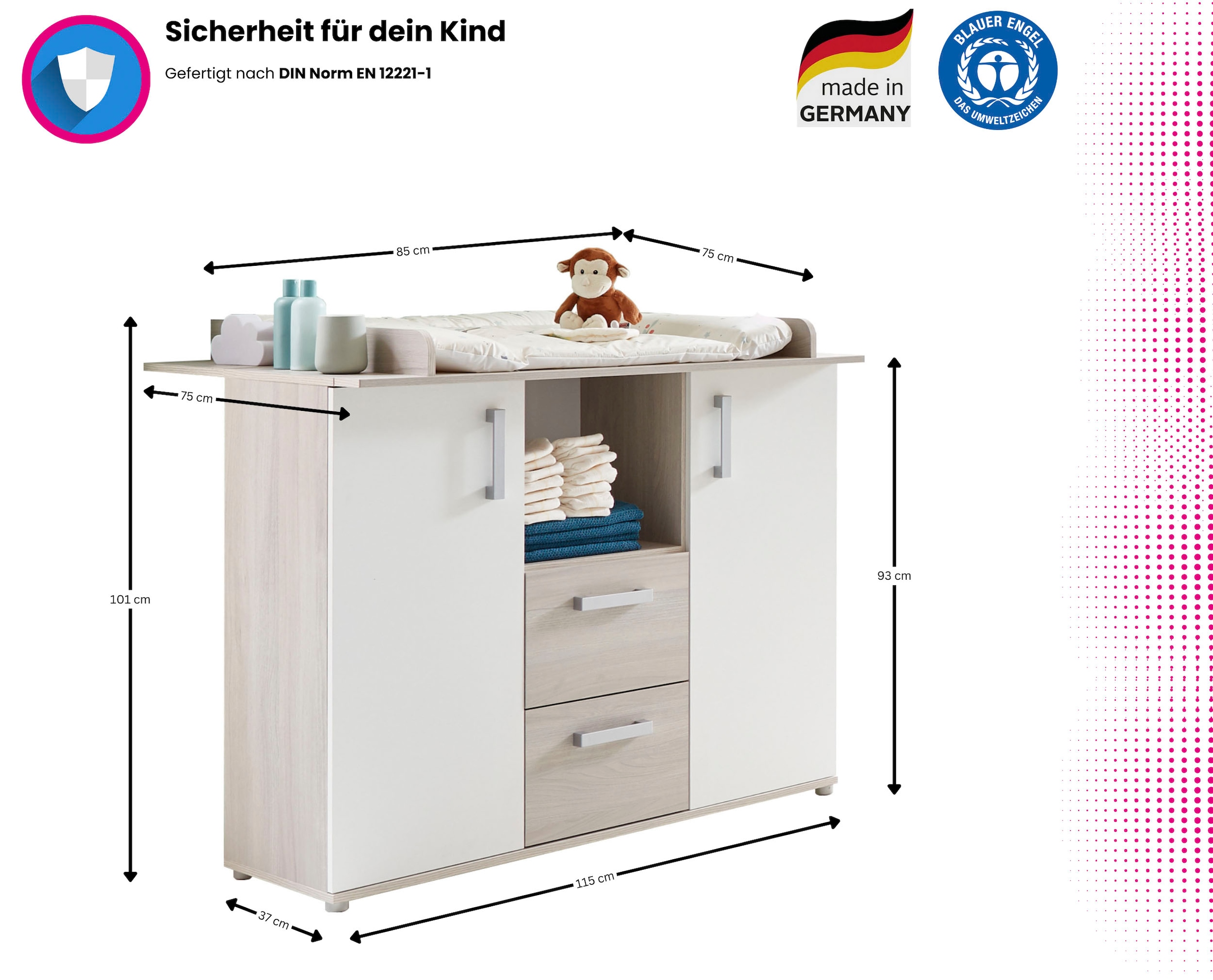 Home affaire Babyzimmer-Komplettset »Geert« Set, Kinderbett, Regal, Schrank, Wickelkommode, 4 Stk. tlg. Made in Germany; mit Kinderbett, Regal, Schrank und Wickelkommode