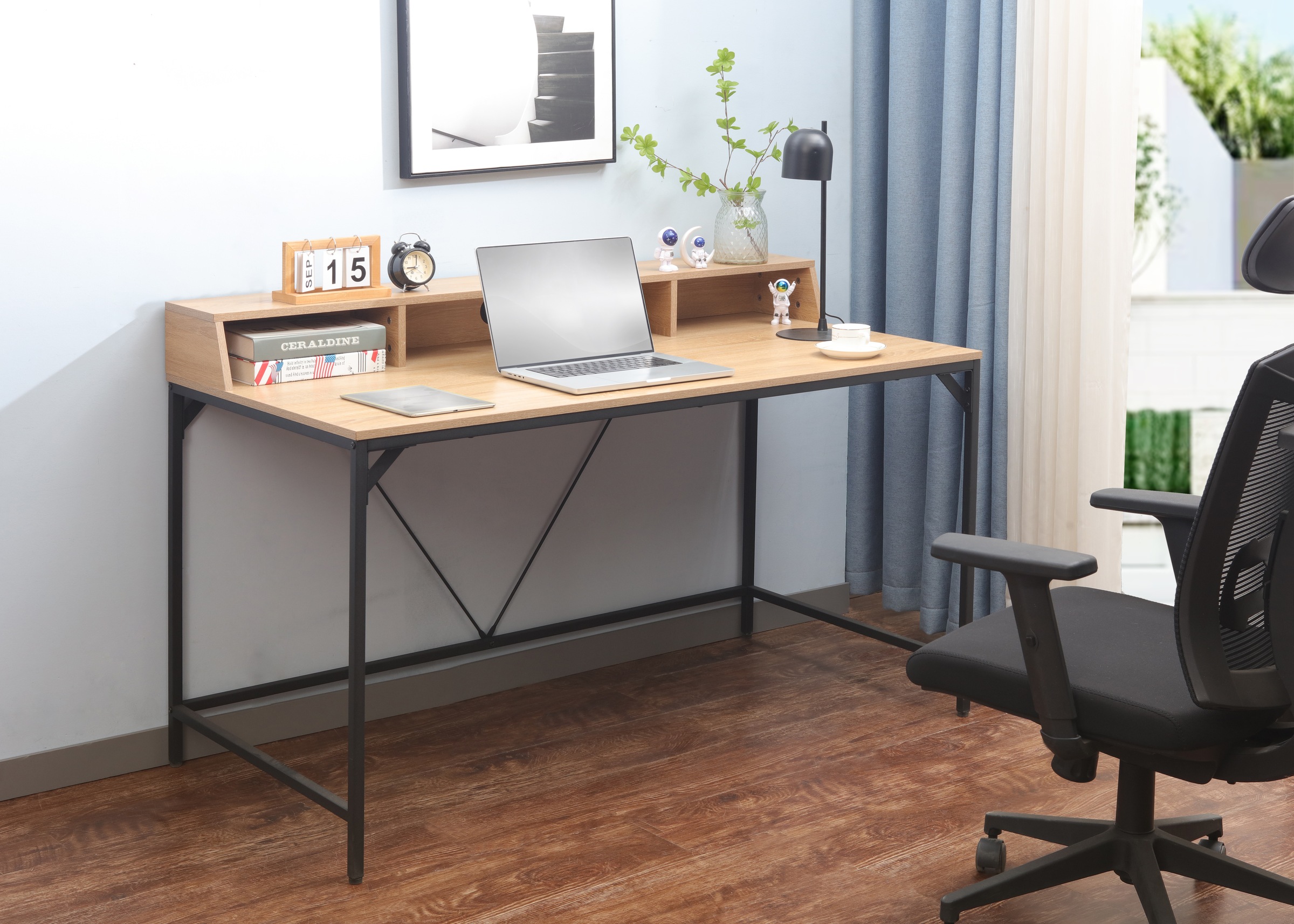 INOSIGN Schreibtisch »Endre«, (Breite 140 cm), mit Monitoraufsatz, 3 Fächern & Kabeldurchlass, Metallgestell