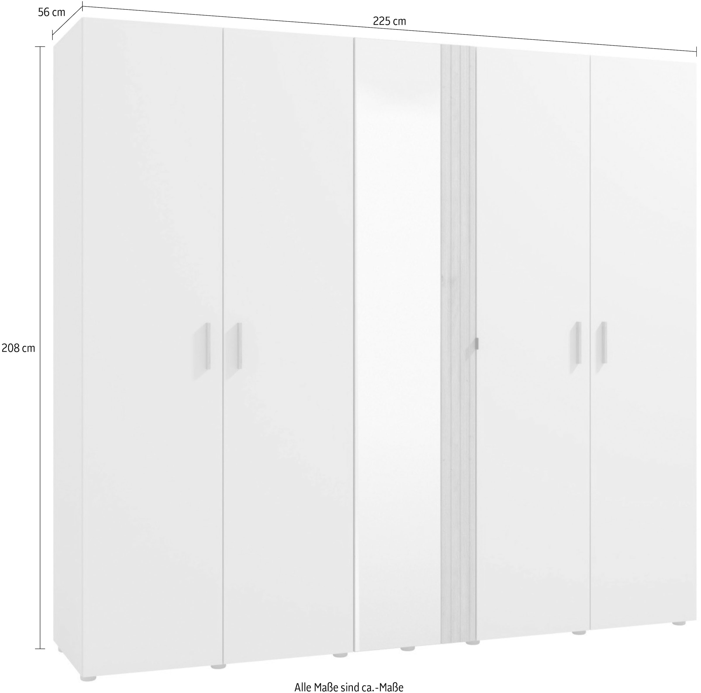 Home affaire Kleiderschrank »Belfort, Schlafzimmerschrank mit Spiegel 5-türig Wäscheschrank«, 225x56x208, FSC®-zertifizierter Holzwerkstoff, Trendfarbe cashmere