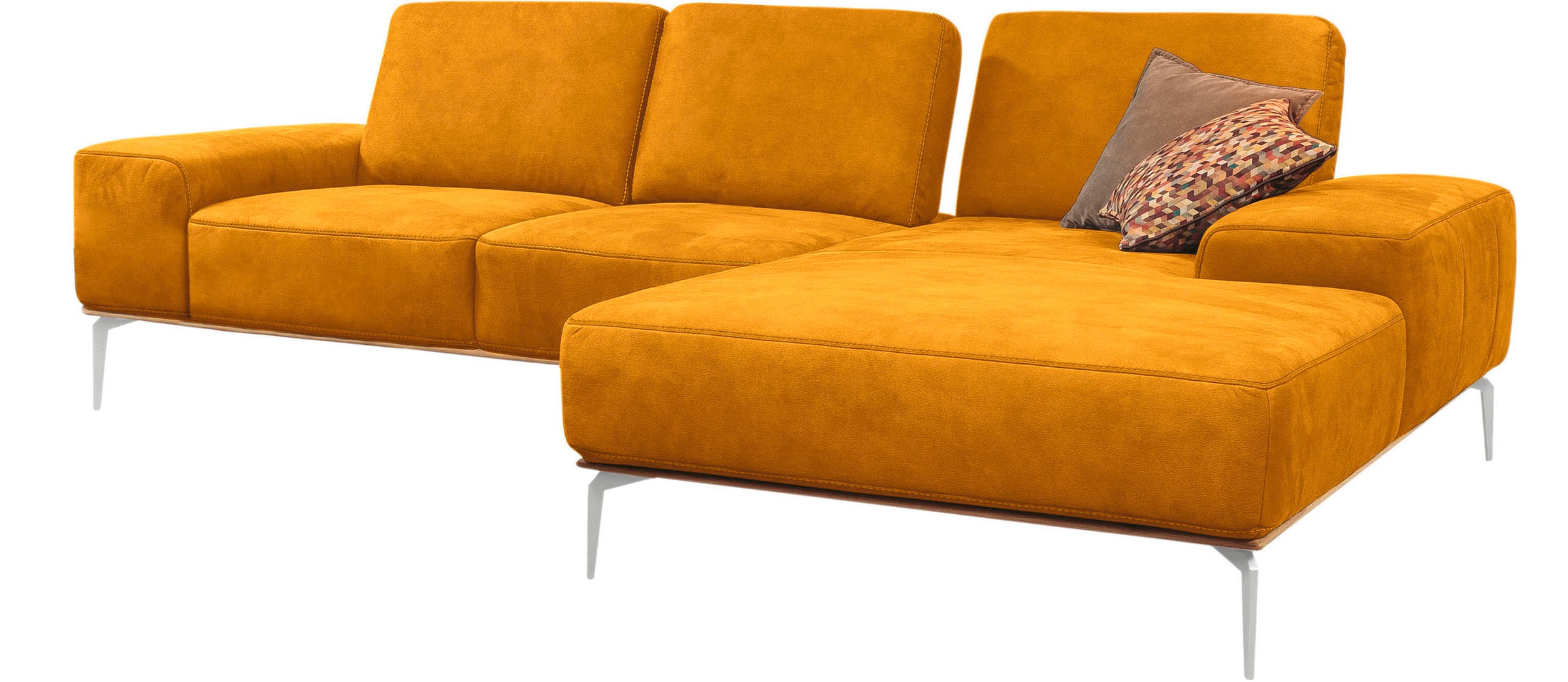 W.SCHILLIG Ecksofa »run, Designsofa mit tollem Sitzkomfort, L-Form«, mit elegantem Holzsockel, Füße in Chrom glänzend, Breite 279 cm