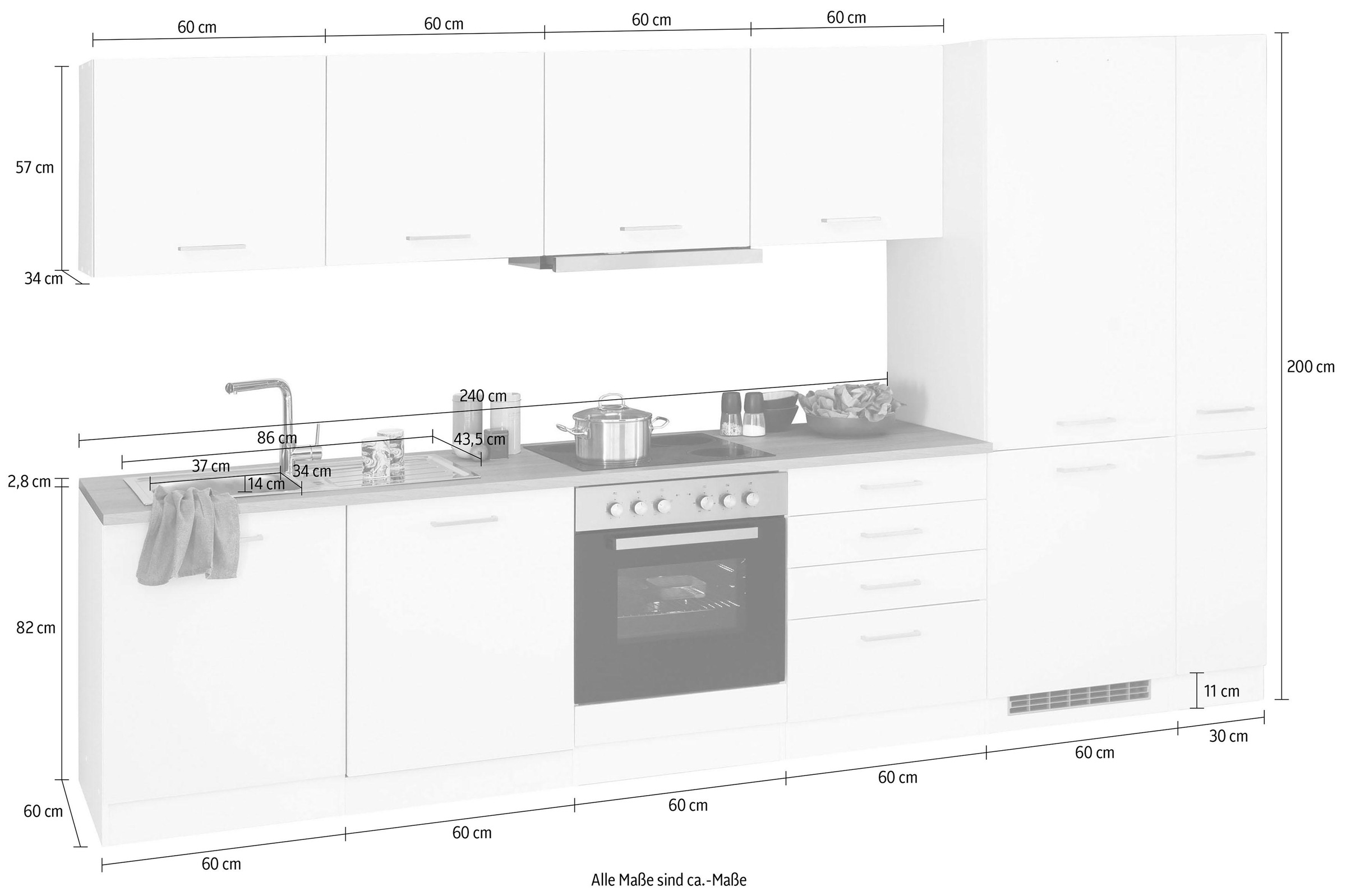KOCHSTATION Küchenzeile »KS-Visby«, mit E-Geräten, Breite 330 cm, inkl. Kühl/Gefrierkombination