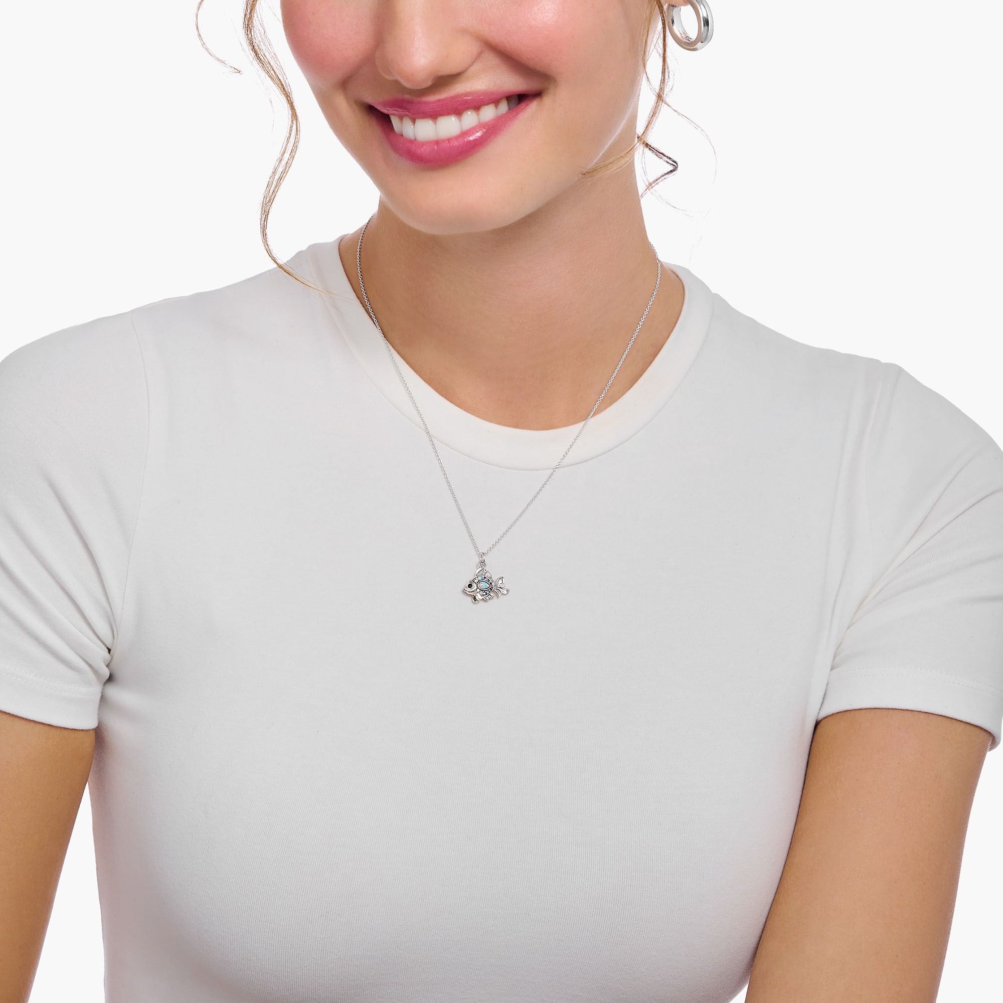 THOMAS SABO Kette mit Anhänger »Fisch-Anhänger, KE2239-945-7-L45V«, mit Glas-Keramik Stein, Zirkonia (synth.), Spinell