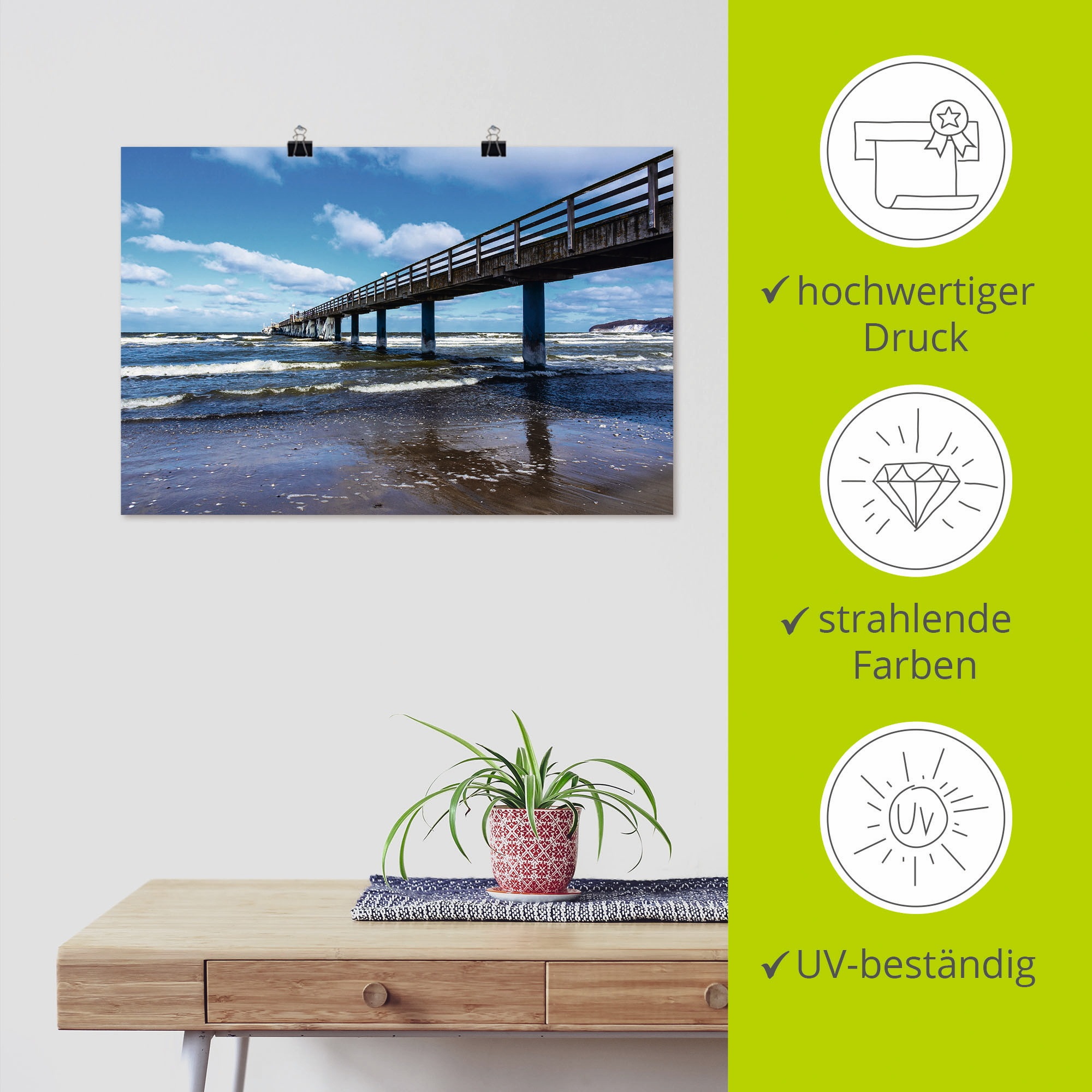 Artland Poster »Die Seebrücke in Zingst im Winter«, Brücken, (1 St.), als Alubild, Leinwandbild, Wandaufkleber oder Poster in versch. Größen