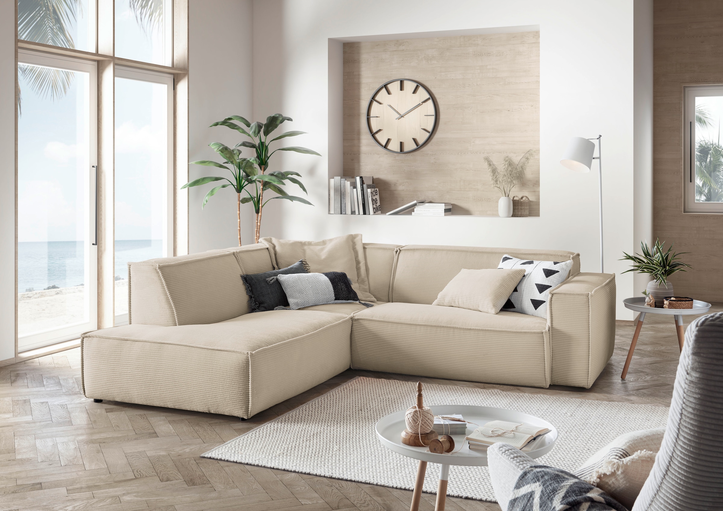 3C Candy Ecksofa »Matteo in elegant, kubischer Formensprache, bequem, L-Form«, mit auffälliger Kedernaht, Cord-Bezug, Lounge-Charakter