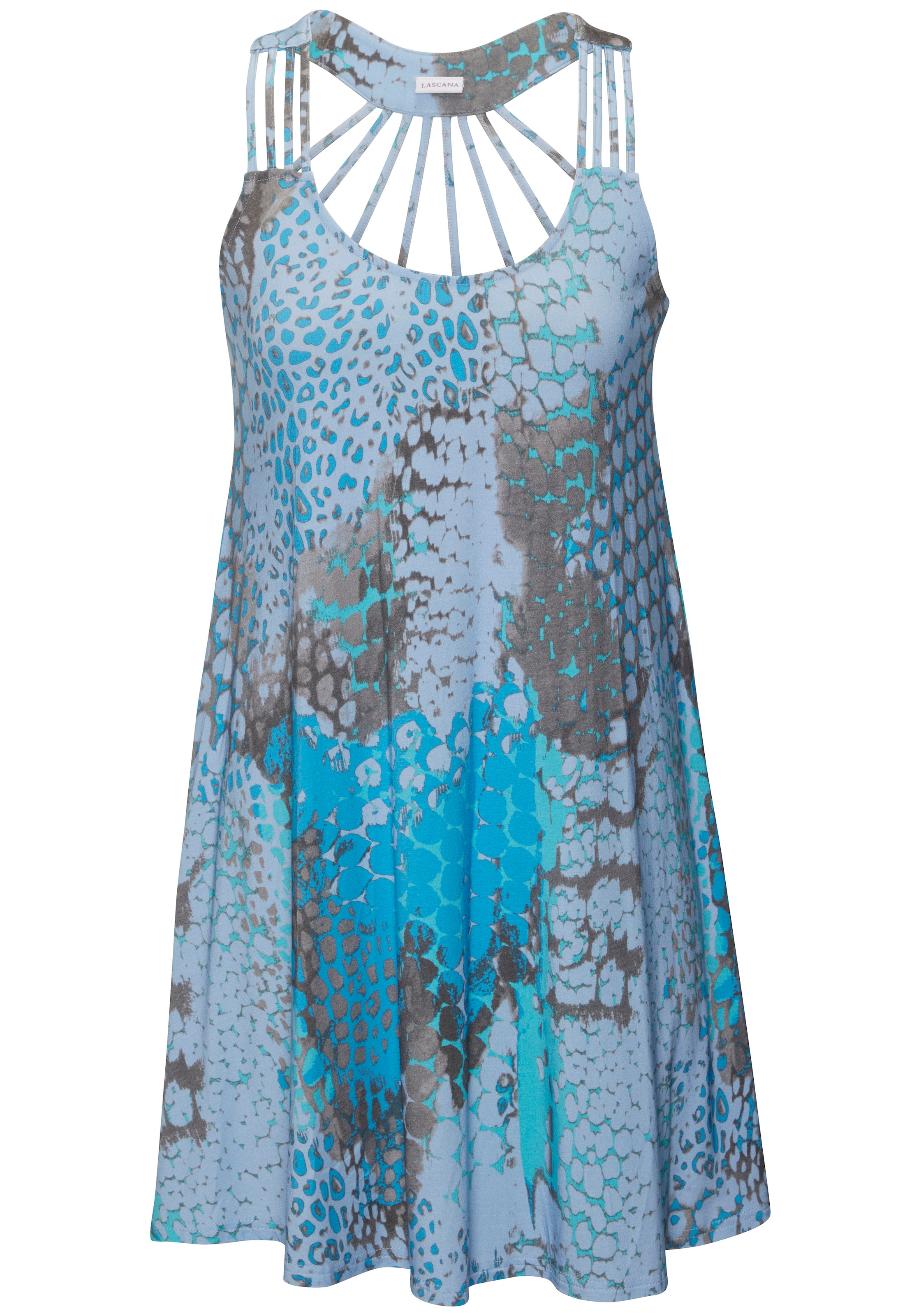 Buffalo Strandkleid mit besonderem Trägerdesign und Alloverprint, Minikleid, Sommerkleid