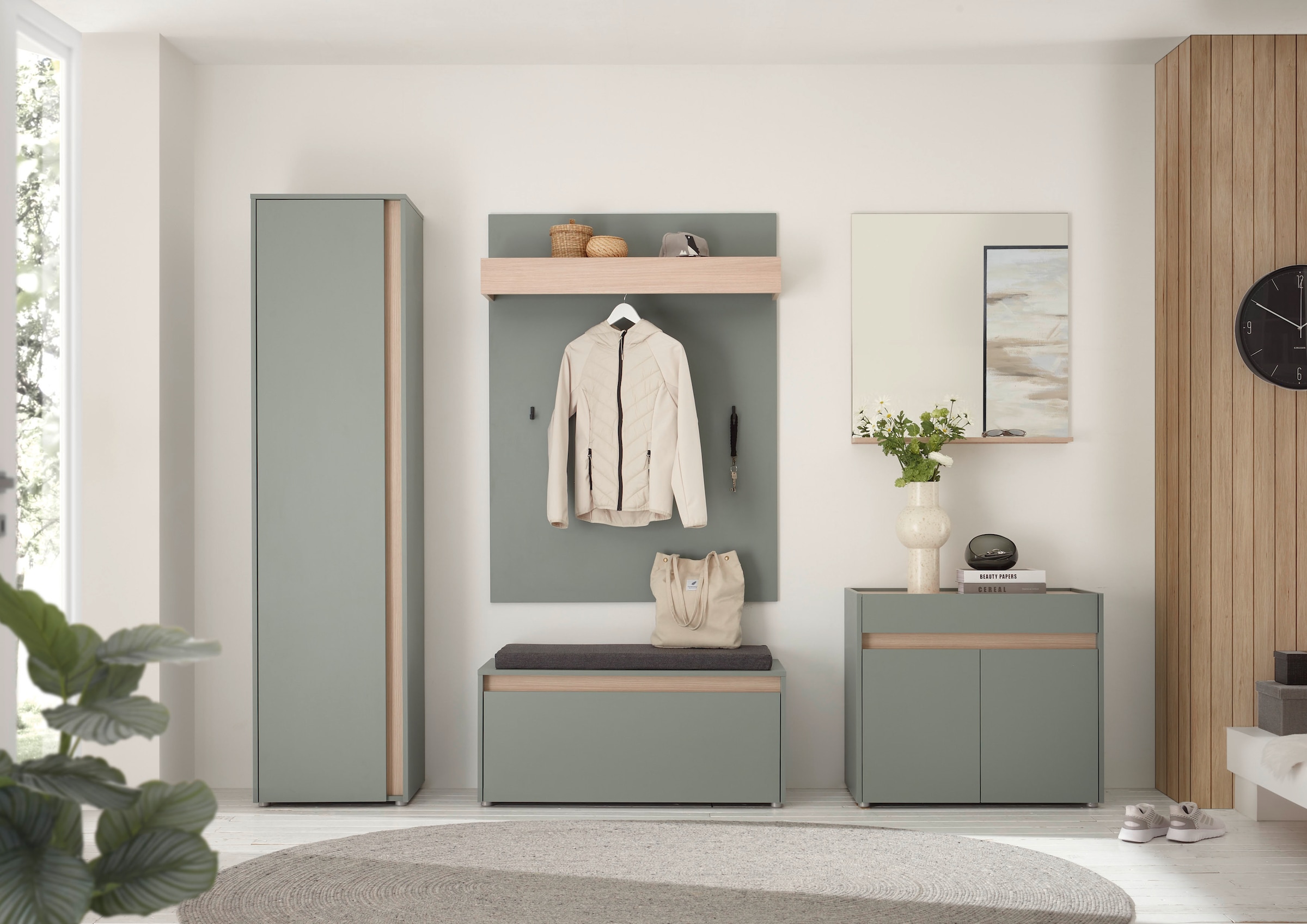 INOSIGN Garderobenpaneel »GiRON/CiTY, Wandregal in vier Farben, Flurgarderobe mit Hutablage«, mit Kleiderstange und Haken, 100 cm breit