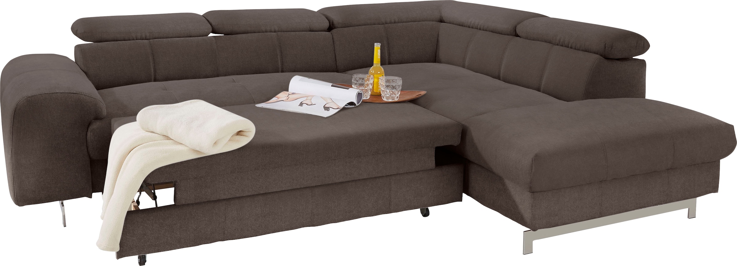 COTTA Polstergarnitur »Chef L-Form«, (Set, 2 tlg.), Set bestehend aus: Ecksofa mit Kopfteilverstellung & Hocker