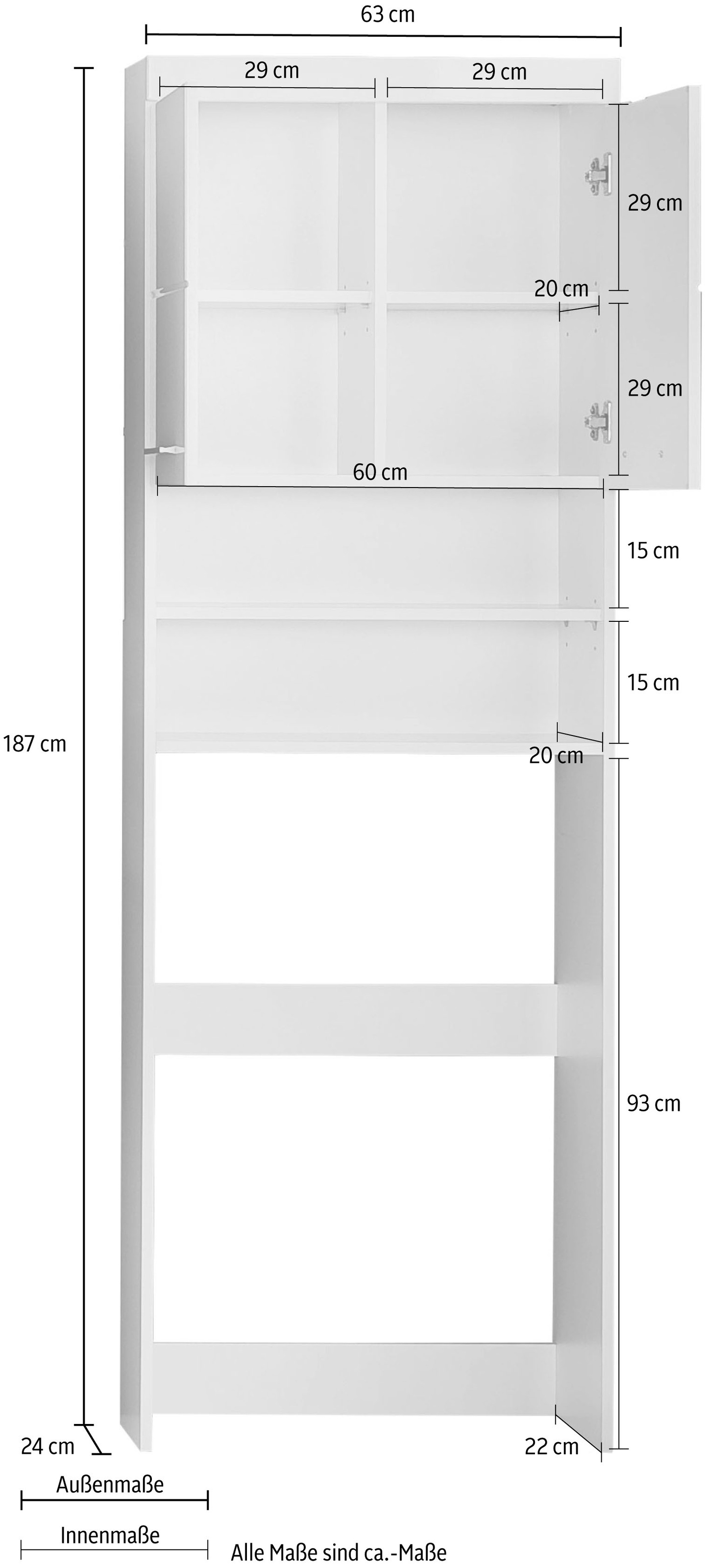 welltime Waschmaschinenumbauschrank »Avena« Waschmaschinenüberbau mit 2 Fächern - (B/T/H) 63/24/187 cm