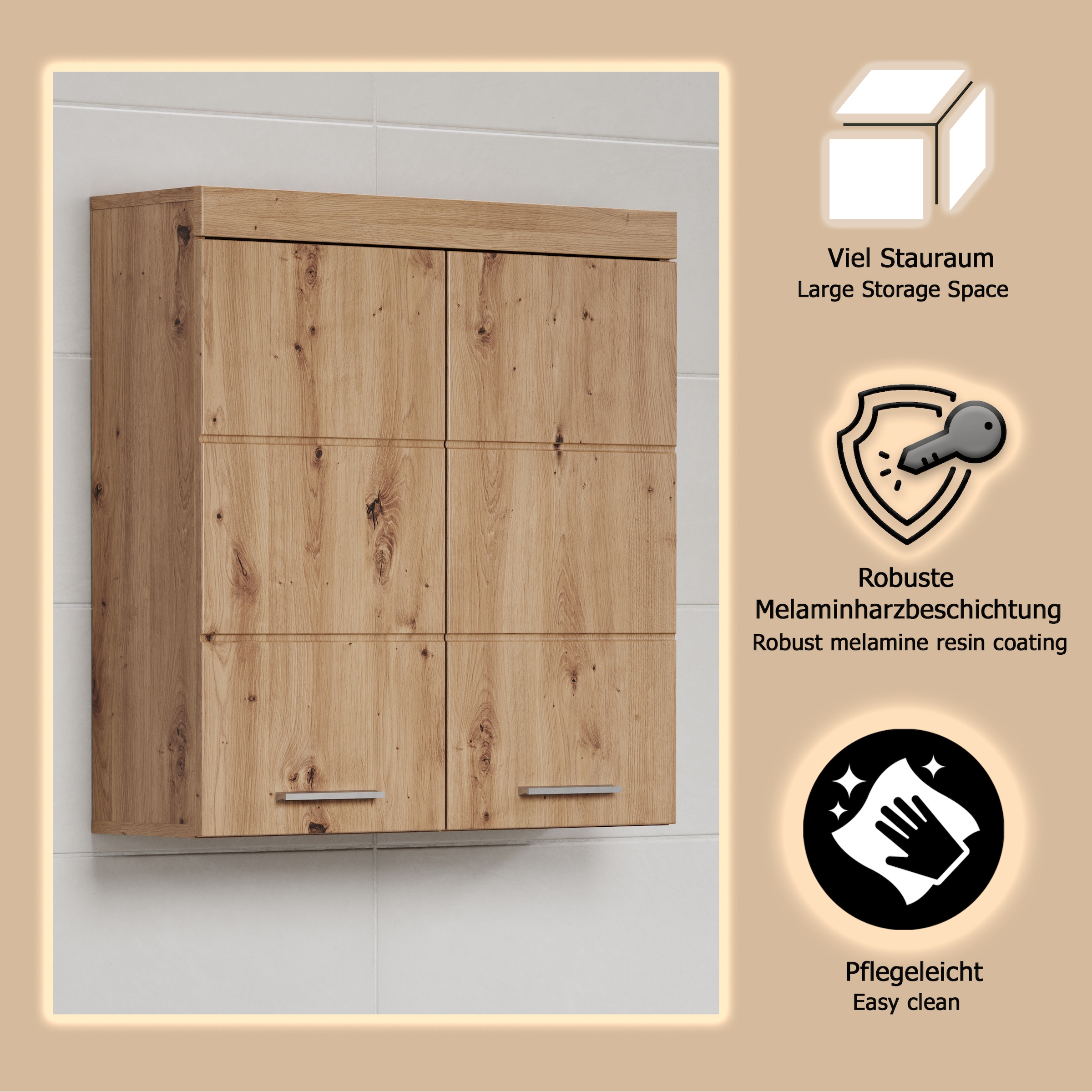 welltime Hängeschrank »Avena«, Badschrank breit mit verstellbaren Böden - Maße (B/T/H) 73/23/77 cm