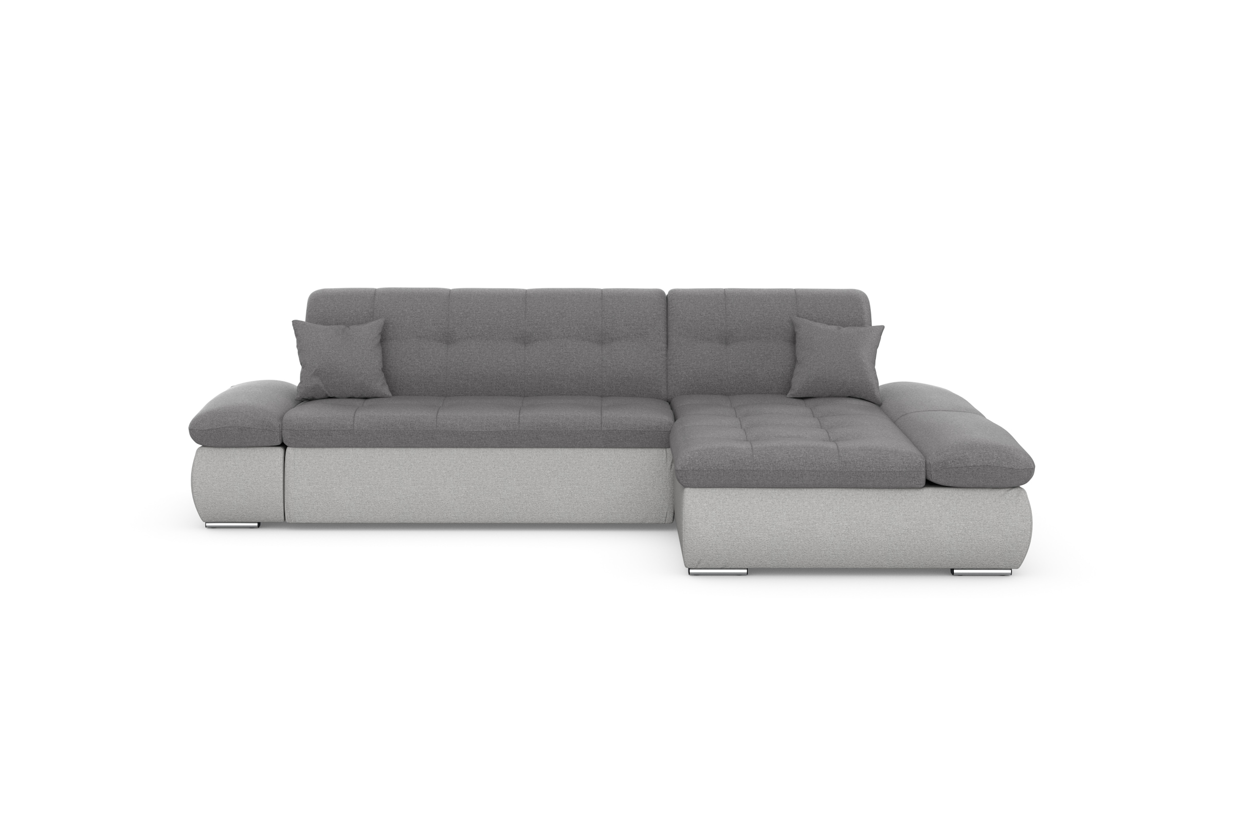 DOMO collection Ecksofa »Moric, L-Form, XXL-Sofa - Breite 300cm«, wahlweise mit Bettfunktion und Armteilverstellung, silber-grau